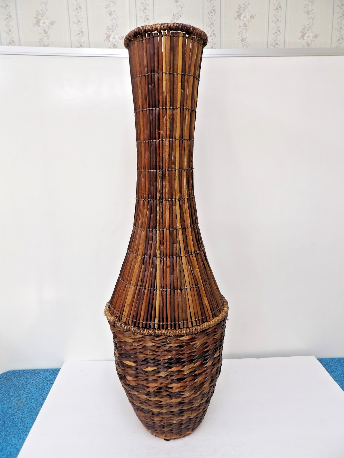 Vintage Bamboo Rattan Woven Floor Decorative Basket Vase Boho Coastal 32 Vintage Bamboo Rattan Woven Floor Decorative Basket Vase Boho Coastal 32