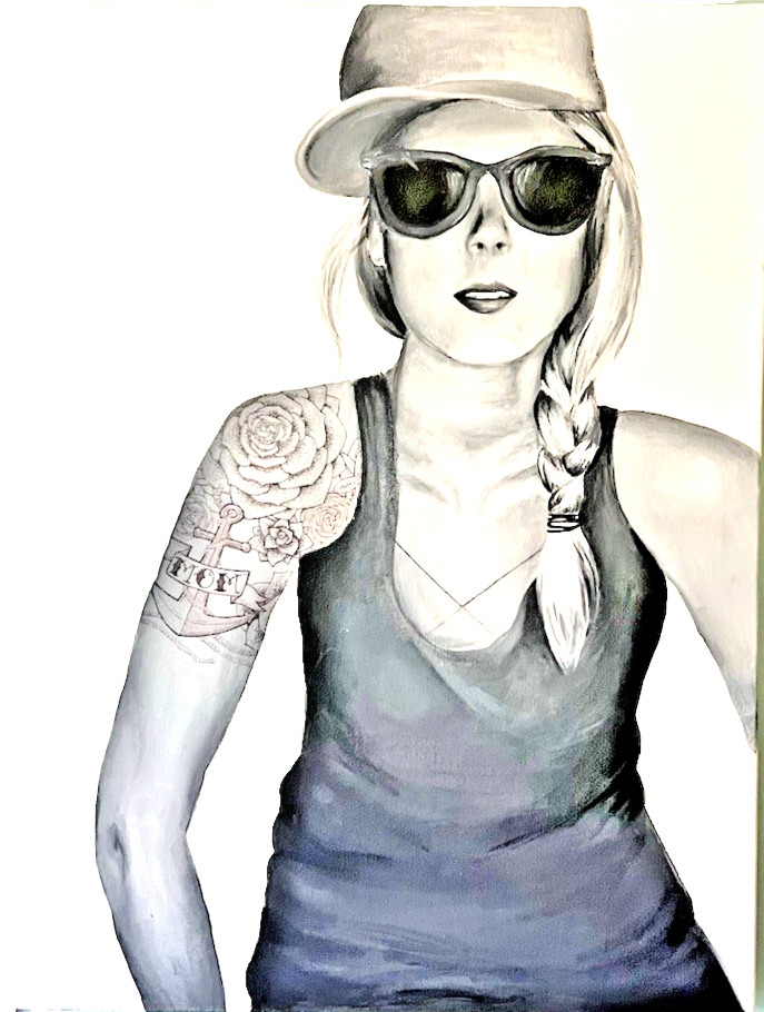 Original Contemporary Portrait Painting Tattooed Woman Sunglasses Pop Art Canvas Original Contemporary Portrait Painting Tattooed Woman Sunglasses Pop Art Canvas