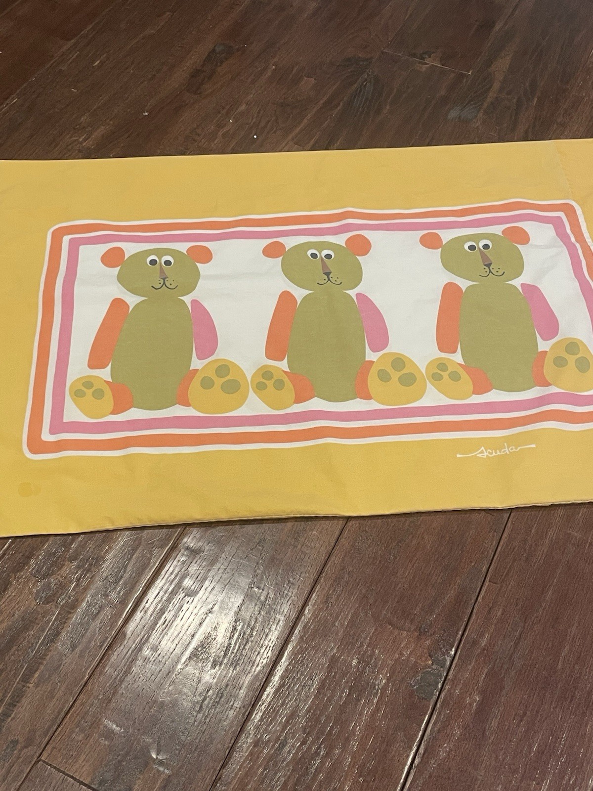 Vintage Scuda mid century teddy bear print kids pillowcase fabric 2 standard