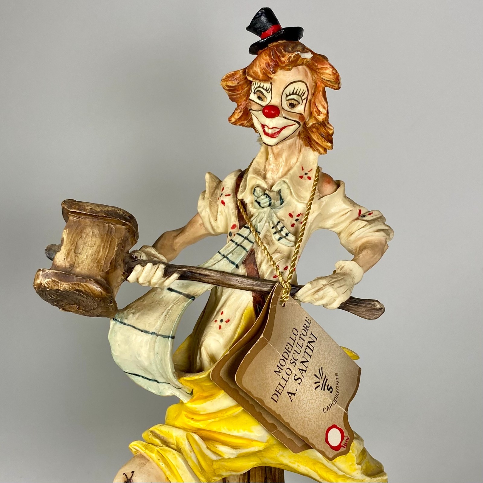 A Santini Capodimonte Clown Hammer Figurine Italy 13\