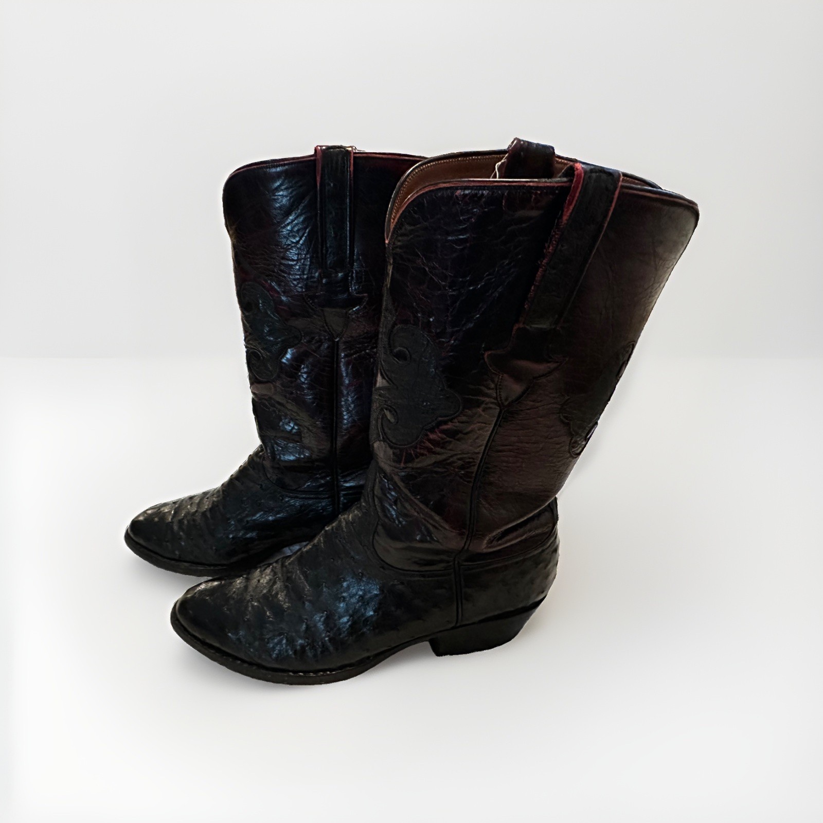 Lucchese Handmade Vintage Ostrich Cowboy Boots Black Cherry Size 10.5 D