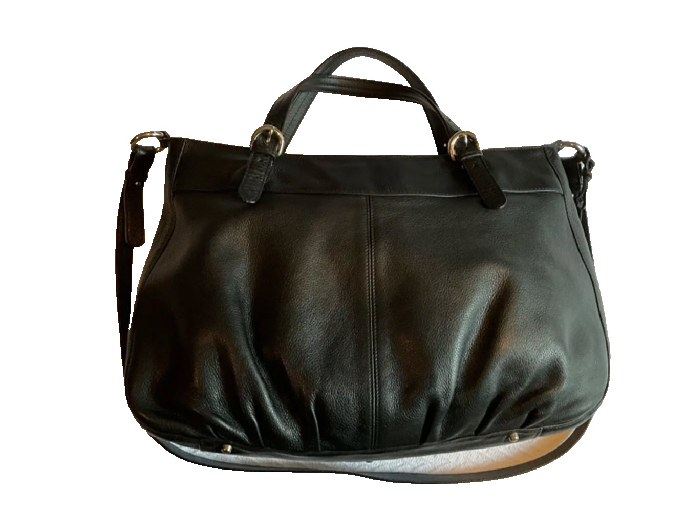 Rare Vintage FURLA Large Leather Black Hobo Bag black and white polka dot lining Rare Vintage FURLA Large Leather Black Hobo Bag black and white polka dot lining