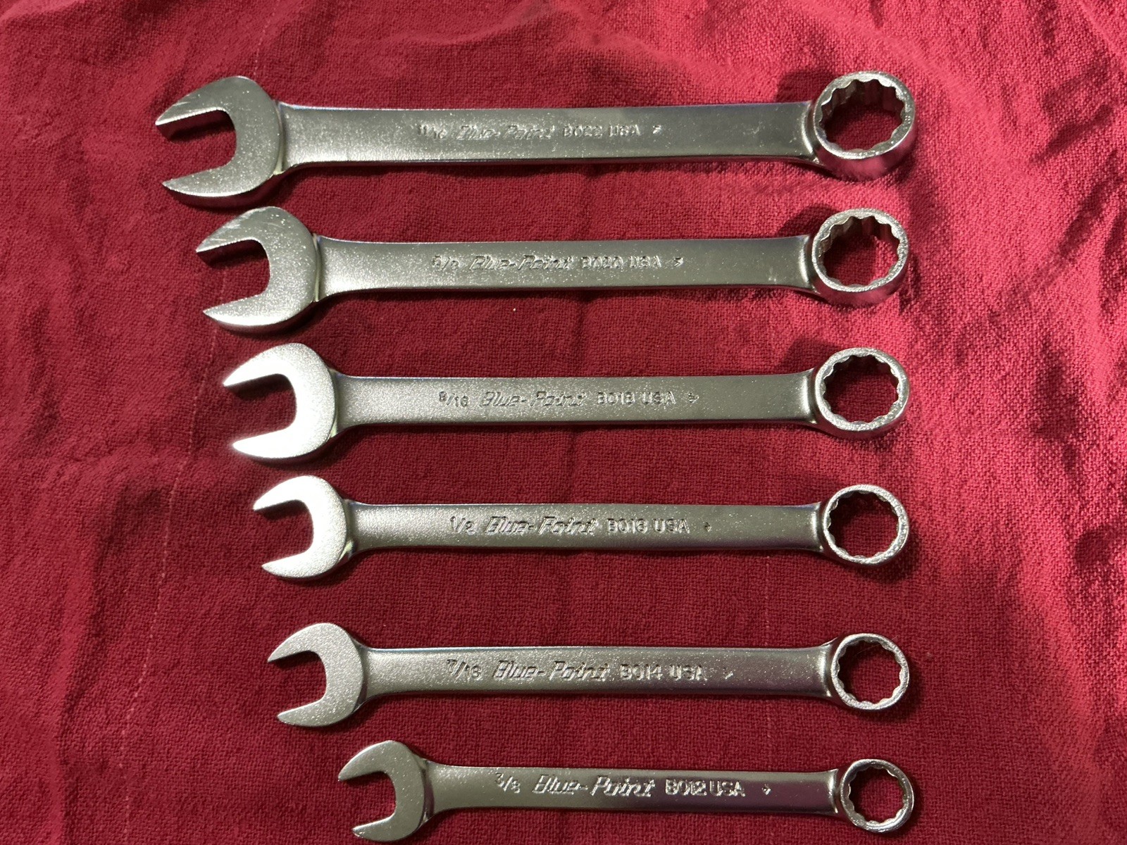 Set of 6 Blue Point USA SAE Combination Wrenches BO12 3/8 Set of 6 Blue Point USA SAE Combination Wrenches BO12 3/8