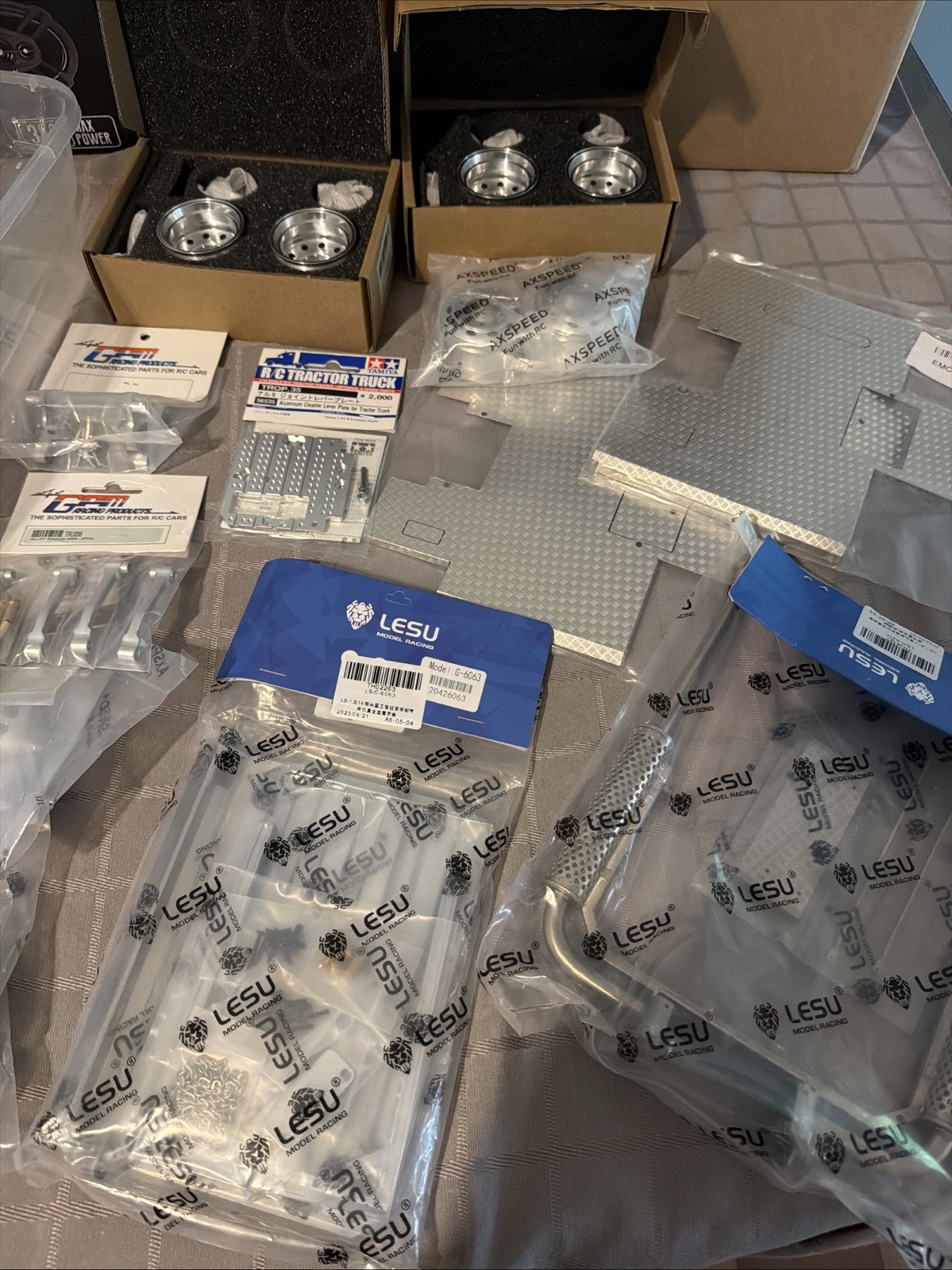 Large Lot Of Aluminum 1/14 Scale RC Tractor Truck Accessories Lesu Tamiya GPM Large Lot Of Aluminum 1/14 Scale RC Tractor Truck Accessories Lesu Tamiya GPM
