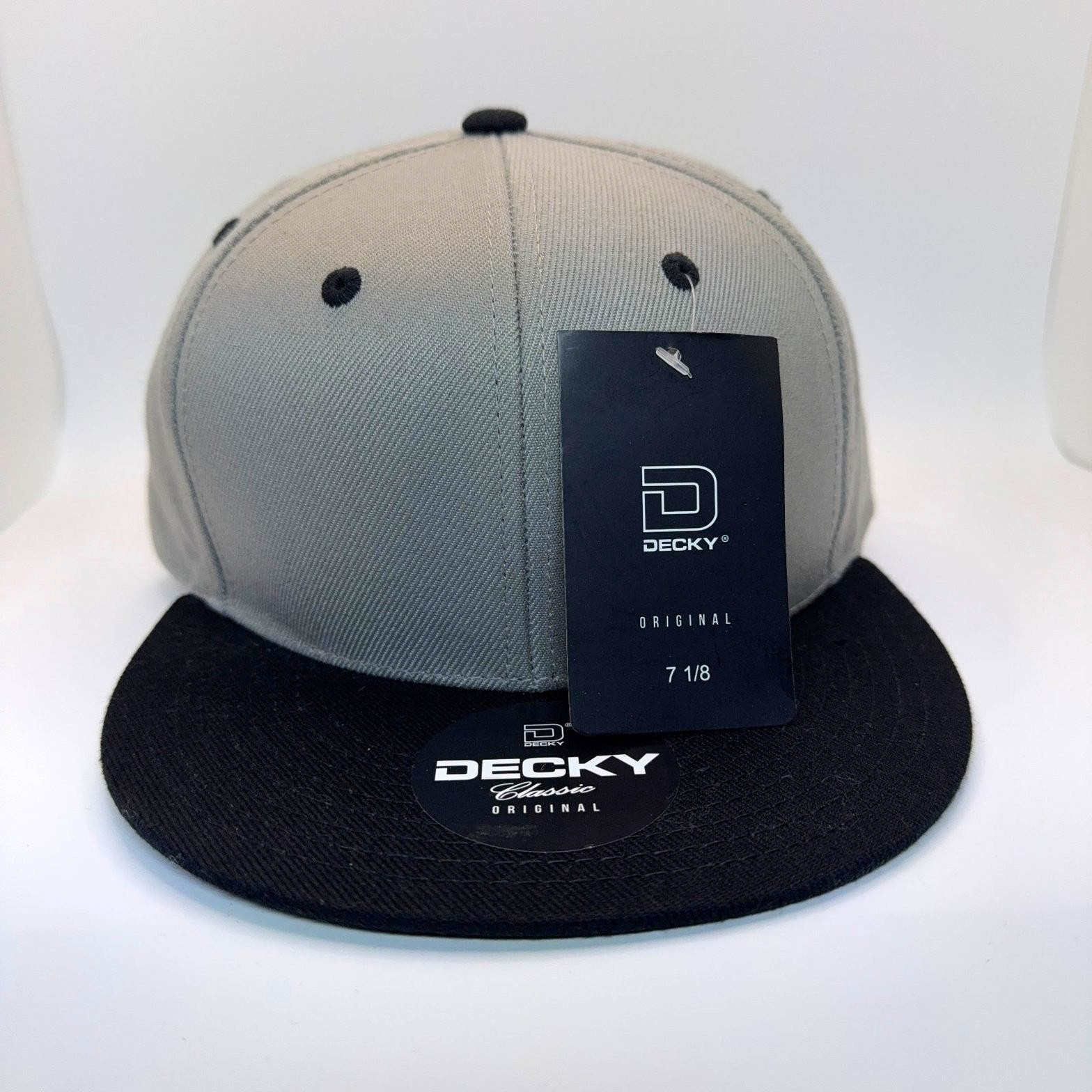 New Decky Hat Mens 7 1/8 Gray Black NWT Blank Fitted Cap Streetwear