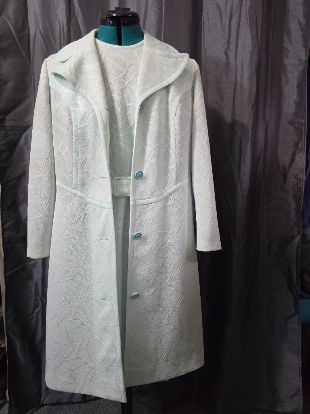 Vintage 1960s Charles Carroll Geometric Jacquard Belted Dress & Peacoat Set Vintage 1960s Charles Carroll Geometric Jacquard Belted Dress & Peacoat Set