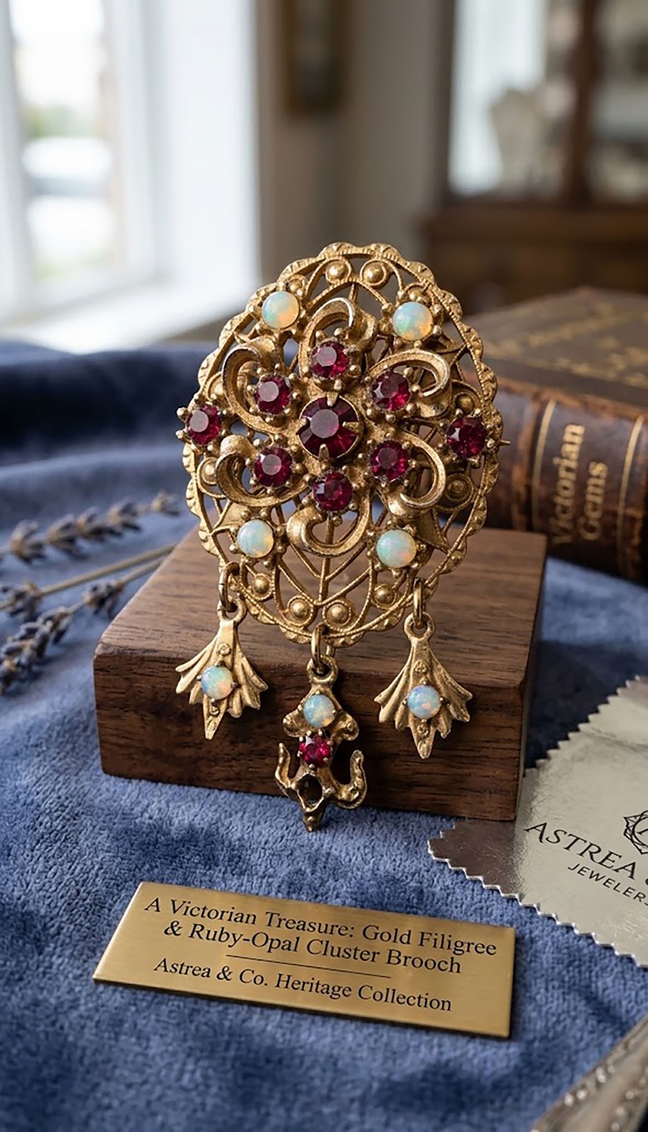 Vintage Florenza 1950s Chandelier Brooch Faux Opal & Ruby Rhinestone Brooch Pin Vintage Florenza 1950s Chandelier Brooch Faux Opal & Ruby Rhinestone Brooch Pin