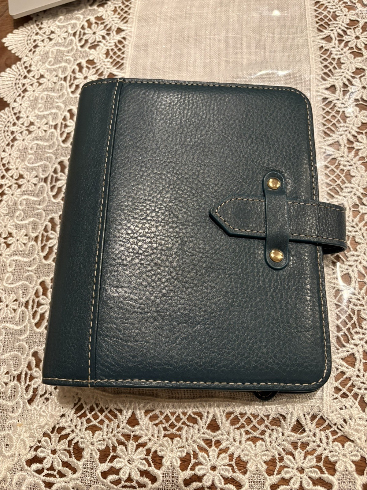 Franklin covey Vintage Aurora Full Grain Italian Leather Compact Blue Mirage