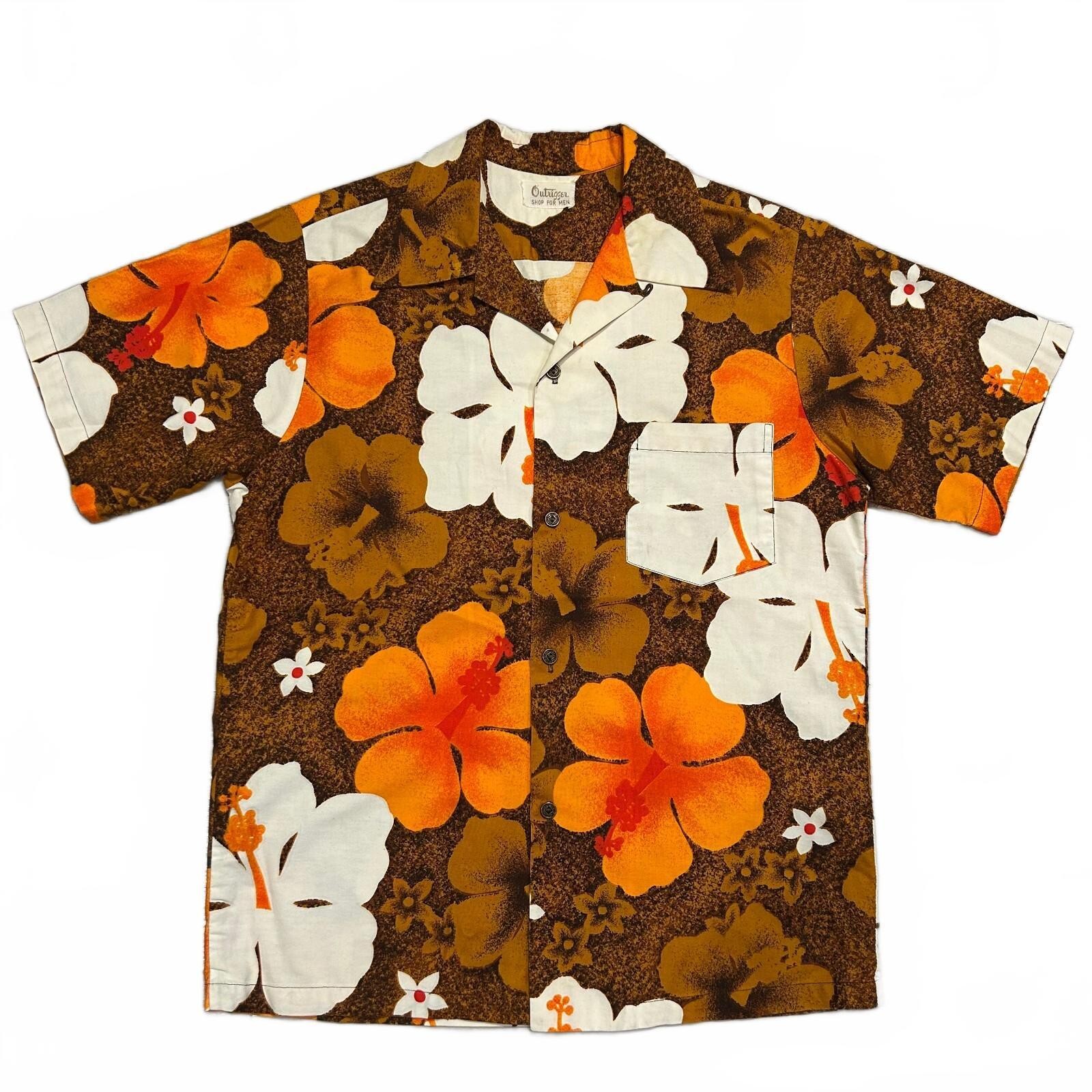 Vintage 60s Outrigger Hawaiian Shirt Floral Camp Collar Resortwear Medium L