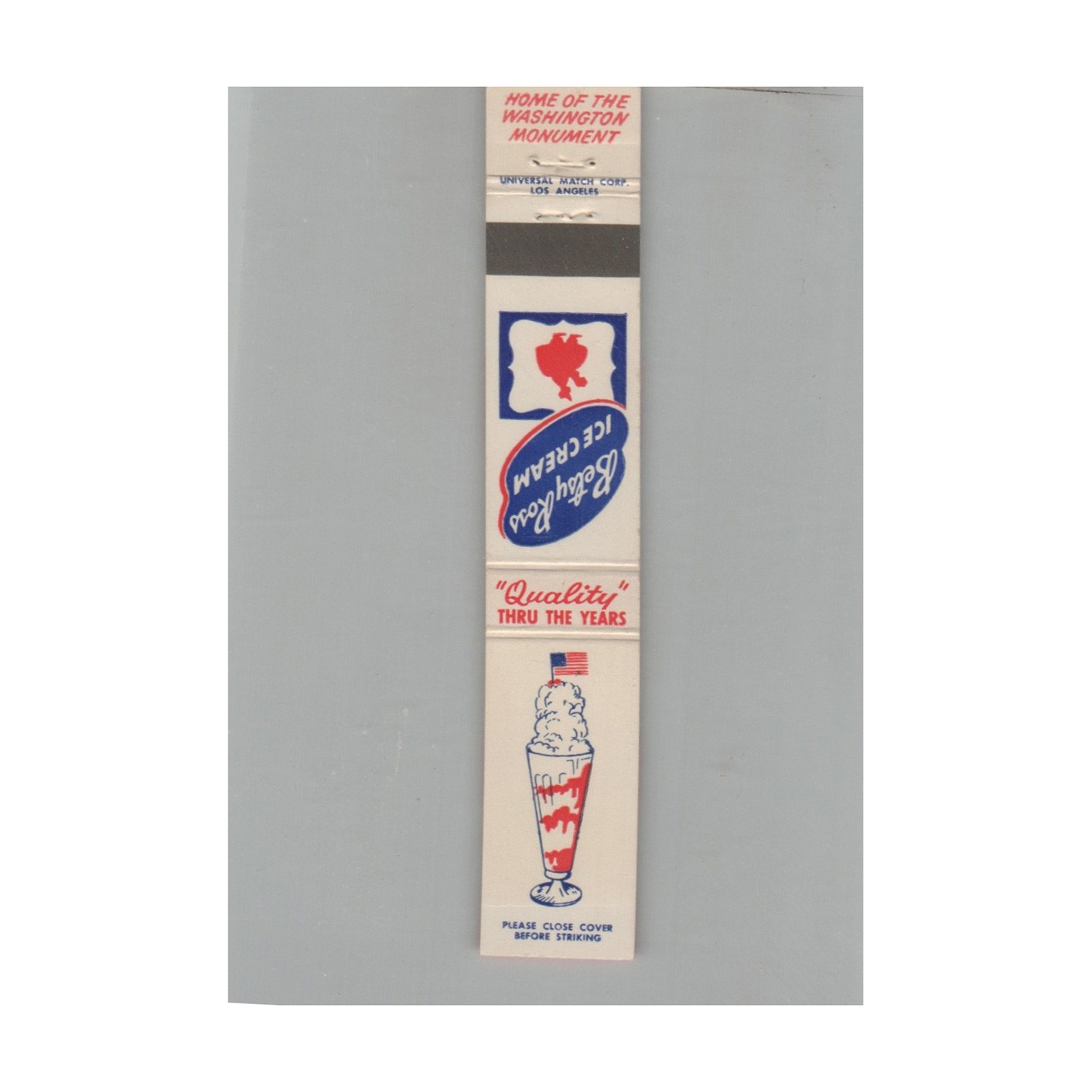 10 Strike Matchbook Cover Betty Ross Ice Cream At The Washington Monument DC #2