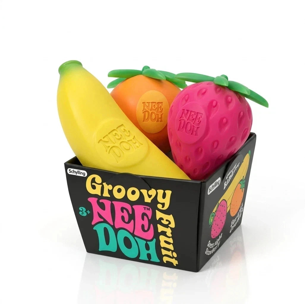 Schylling Groovy Nee_Doh Fruit Stress Ball Set – Squeezable Fidget Toy Pack 3