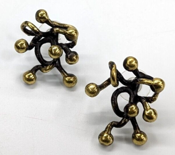 VTG Artisan Twisted Bronze Sputnik Look Statement Pierced Earrings 1.25\