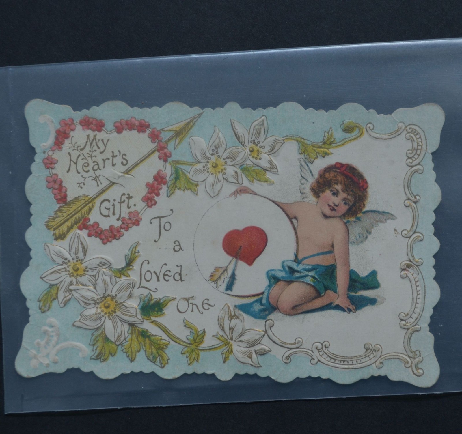 1910 Antique Embossed Die Cut Valentine Card Cupid My Heart\'s Gift 1910 Antique Embossed Die Cut Valentine Card Cupid My Heart\'s Gift