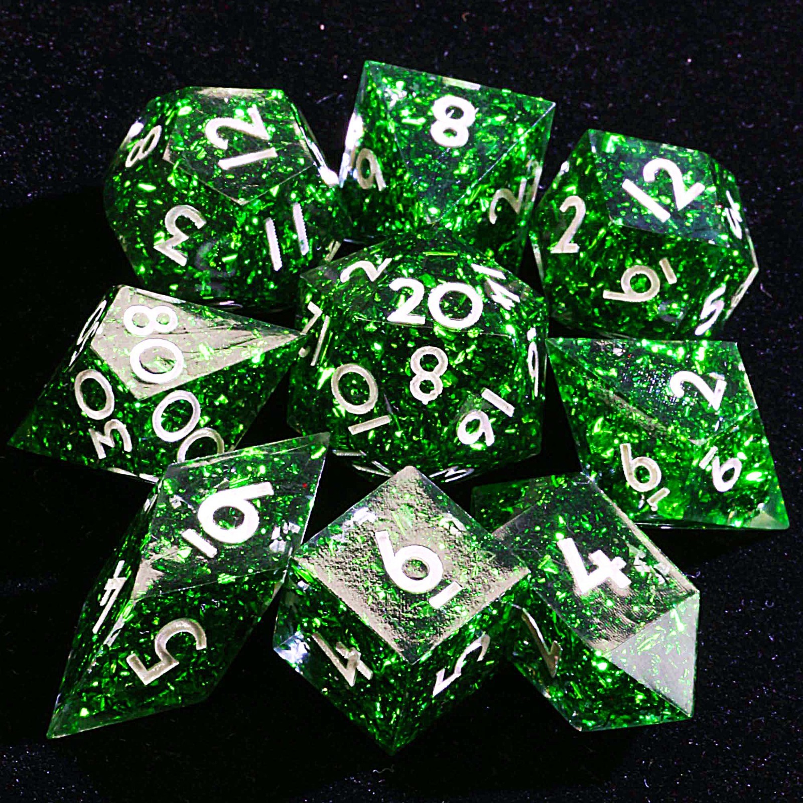 9 Polyhedral Resin D and D Set Dice Peacock Green Foil for Dungeons Dragons RPG