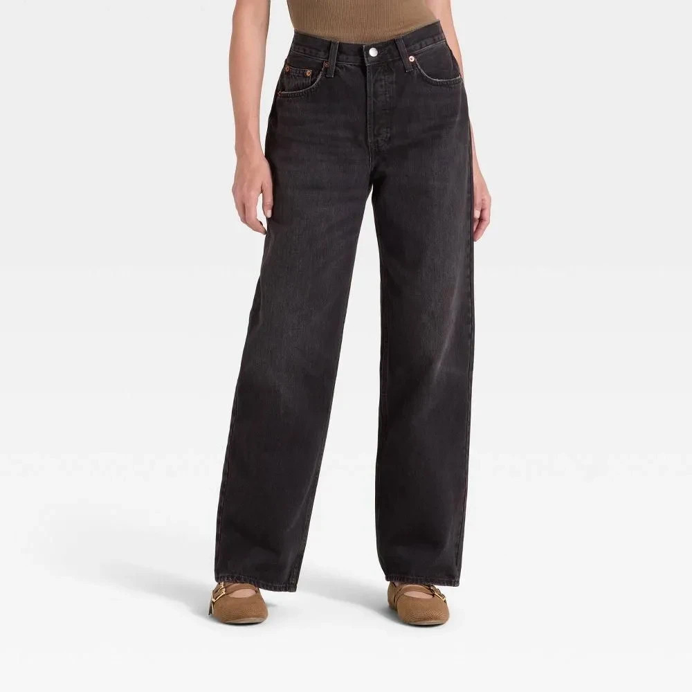 Women\'s Universal Thread Mid-Rise 90\'s Baggy Denim Jeans Washed Black Size 12R