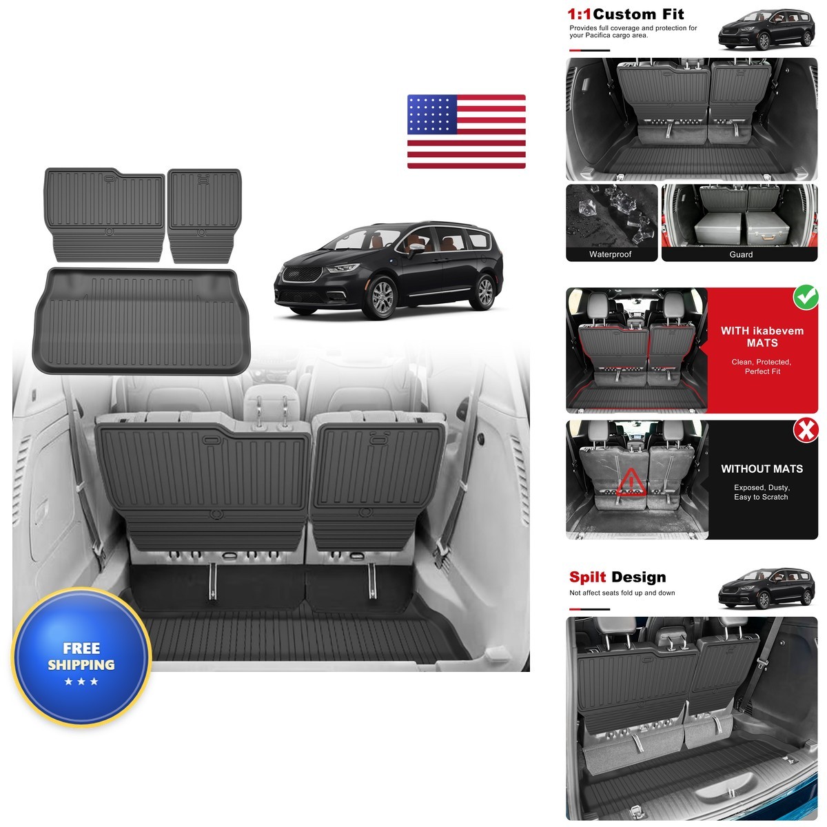 Cargo Mat 2017-2026 Chrysler Pacifica Fuel & Hybrid All Weather TPE Custom Fit Cargo Mat 2017-2026 Chrysler Pacifica Fuel & Hybrid All Weather TPE Custom Fit