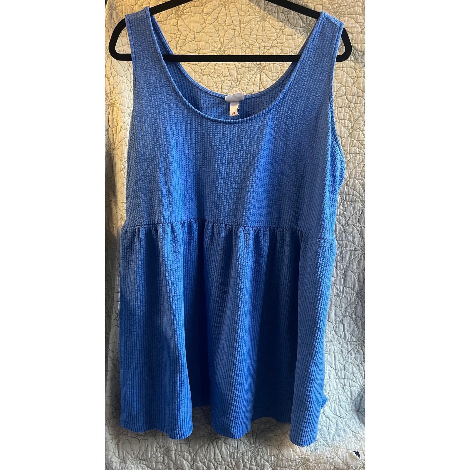 Ava & Viv Blue Waffle Knit Babydoll Tank Top Sleeveless Pockets - 4X Ava & Viv Blue Waffle Knit Babydoll Tank Top Sleeveless Pockets - 4X