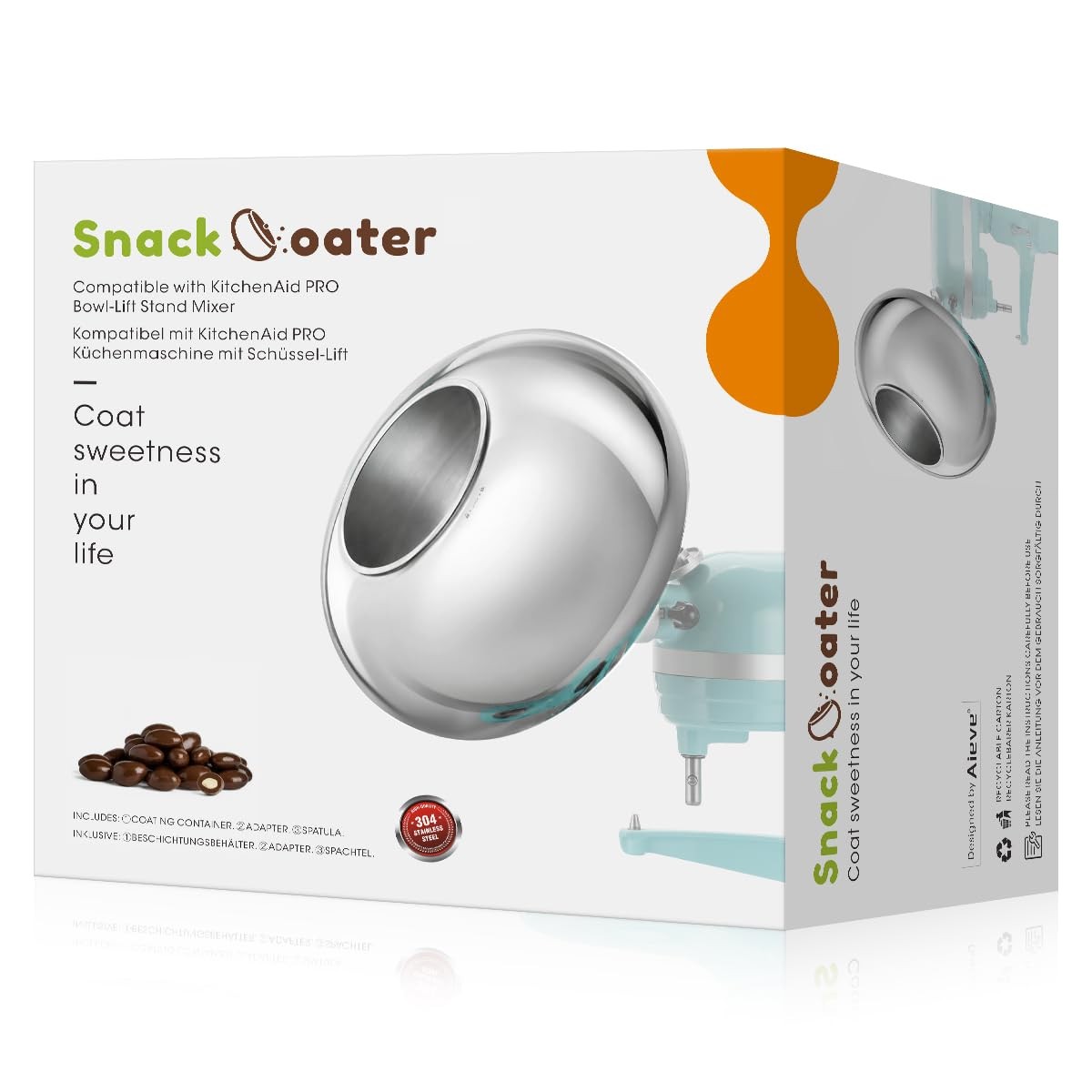 Aieve Snack Coater Compatible with KitchenAid Bowl Lift Stand Mixer Chocolate