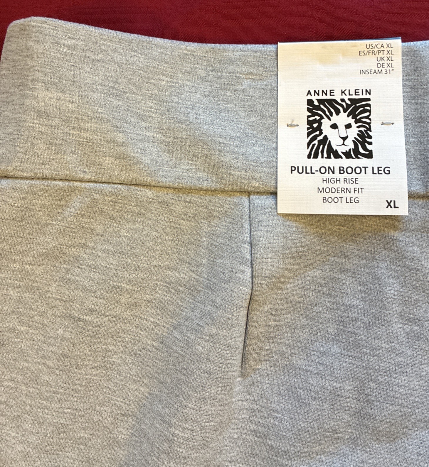 NWT~Anne Klein~Women\'s Lt Heather Gray~Pull-On~Boot Leg Pant~High Rise~Sz XL/L31