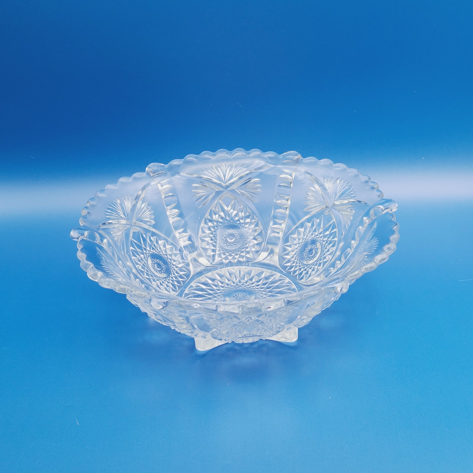 Antique EAPG Glass Footed Bowl Buttressed Sunburst Tarentum Pattern 321 FREESHIP