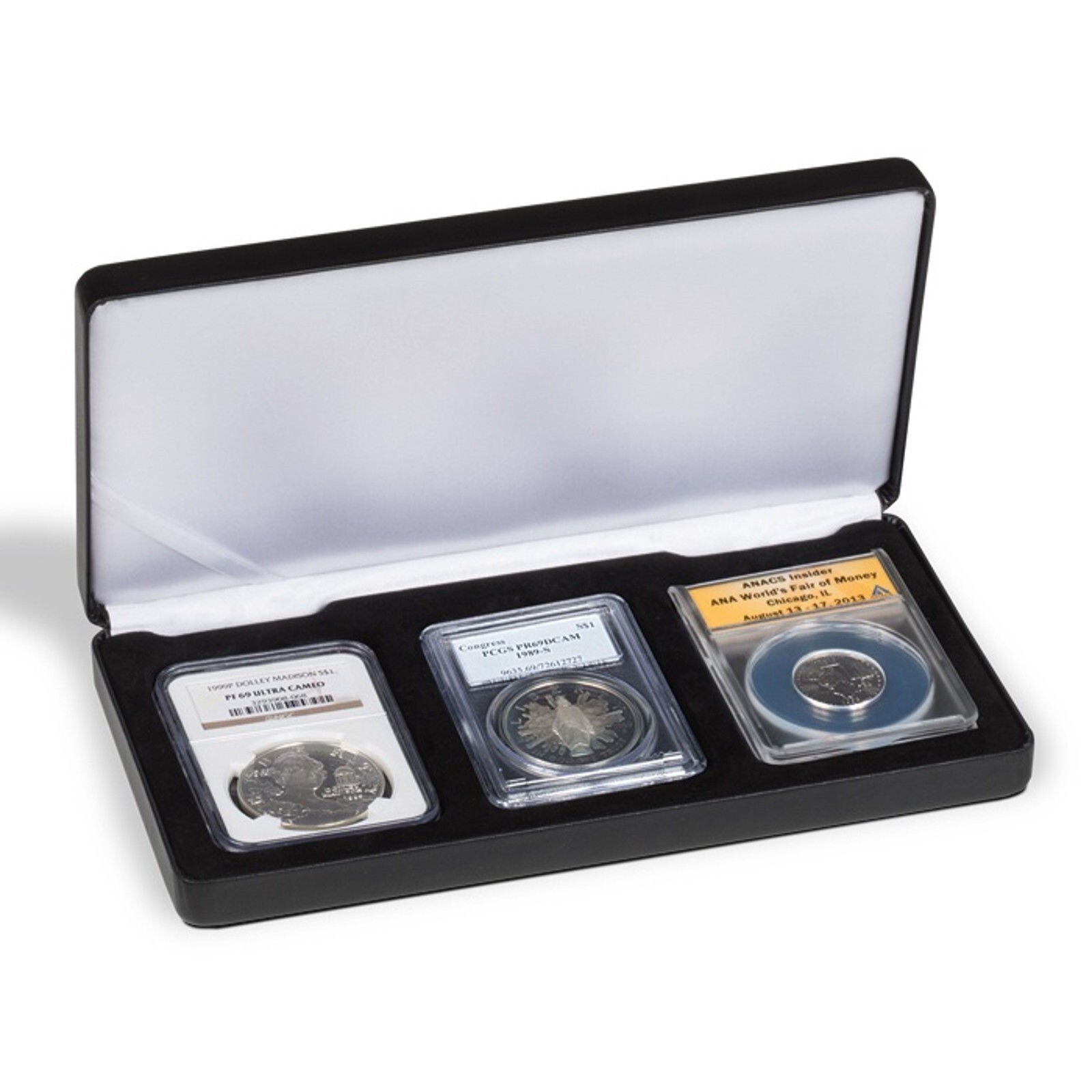 Black Leatherette Box for 3 Coin Slabs - PCGS NGC ANACS up to 2 1/2 x 3 3/8\