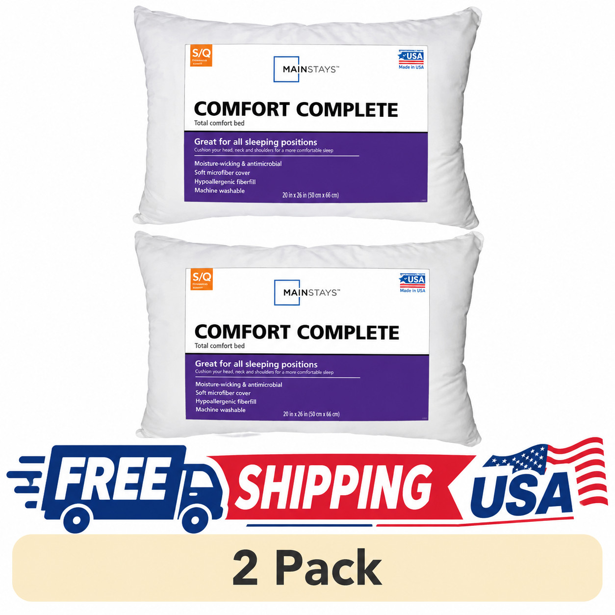 Mainstays Comfort Complete Bed Pillow, Standard/Queen (2 Pack)****** Mainstays Comfort Complete Bed Pillow, Standard/Queen (2 Pack)******