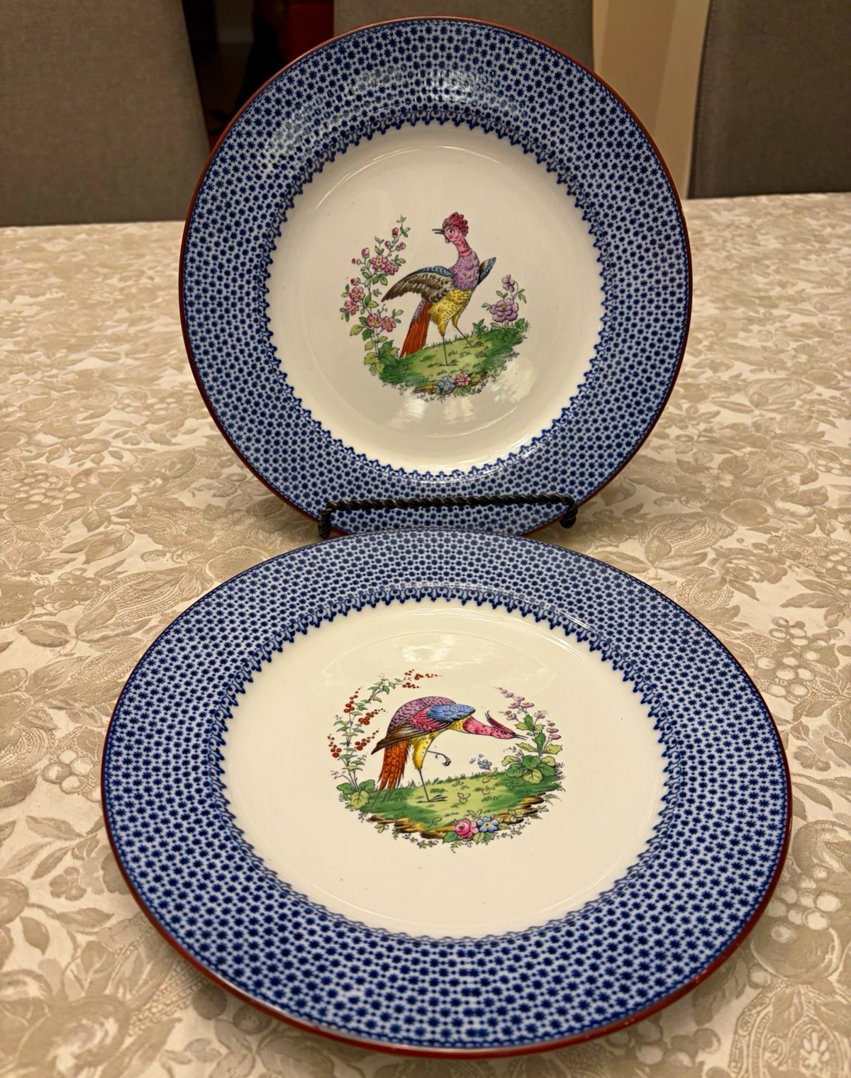 Vintage Spode Copeland England Round Ceramic Plate Blue Border Bird Center 10.5” Vintage Spode Copeland England Round Ceramic Plate Blue Border Bird Center 10.5”