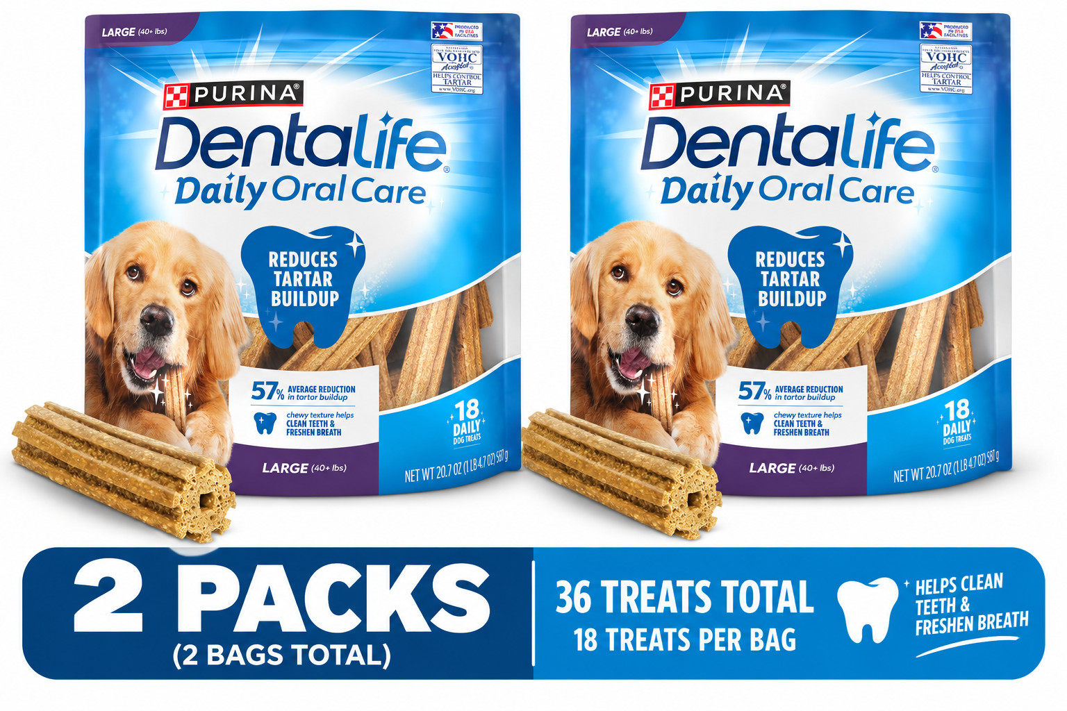 2 Pack Purina DentaLife Large Dog Dental Treats Chicken 18 Count 20.7 oz Each