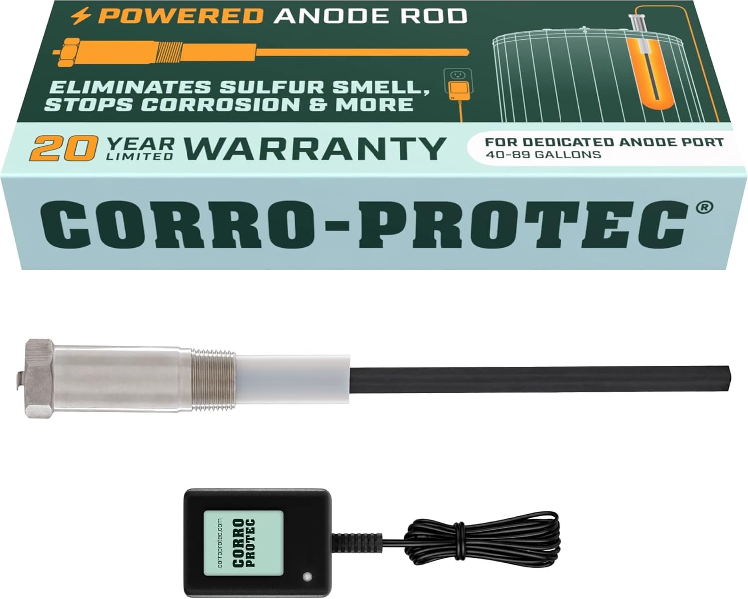 Corro-Protec Powered Anode Rod for Water Heater, 20-Year Warranty, Eliminates Ro Corro-Protec Powered Anode Rod for Water Heater, 20-Year Warranty, Eliminates Ro