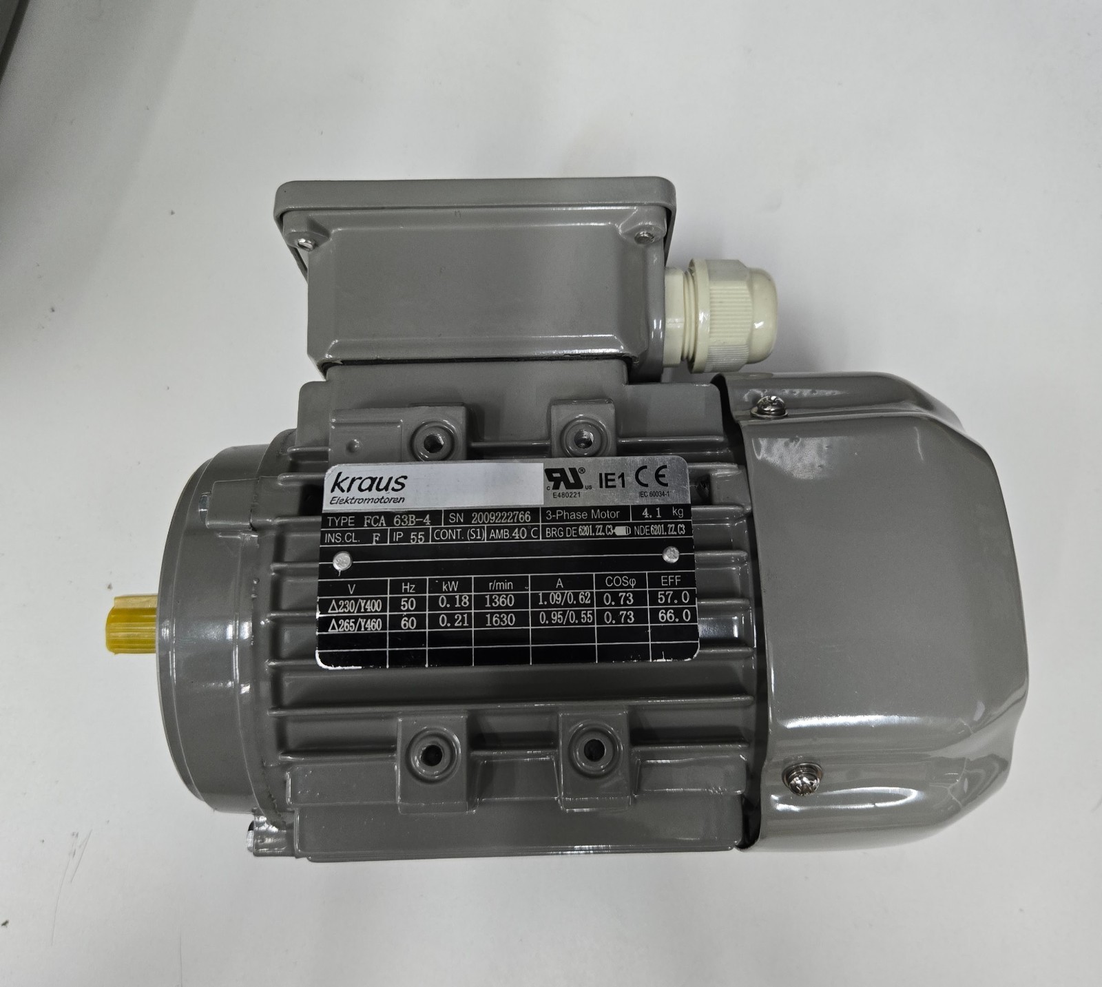 Kraus Elektromotoren FCA 63B-4 Industrial 3-Phase Electric Motor – 0.18/0.21 kW