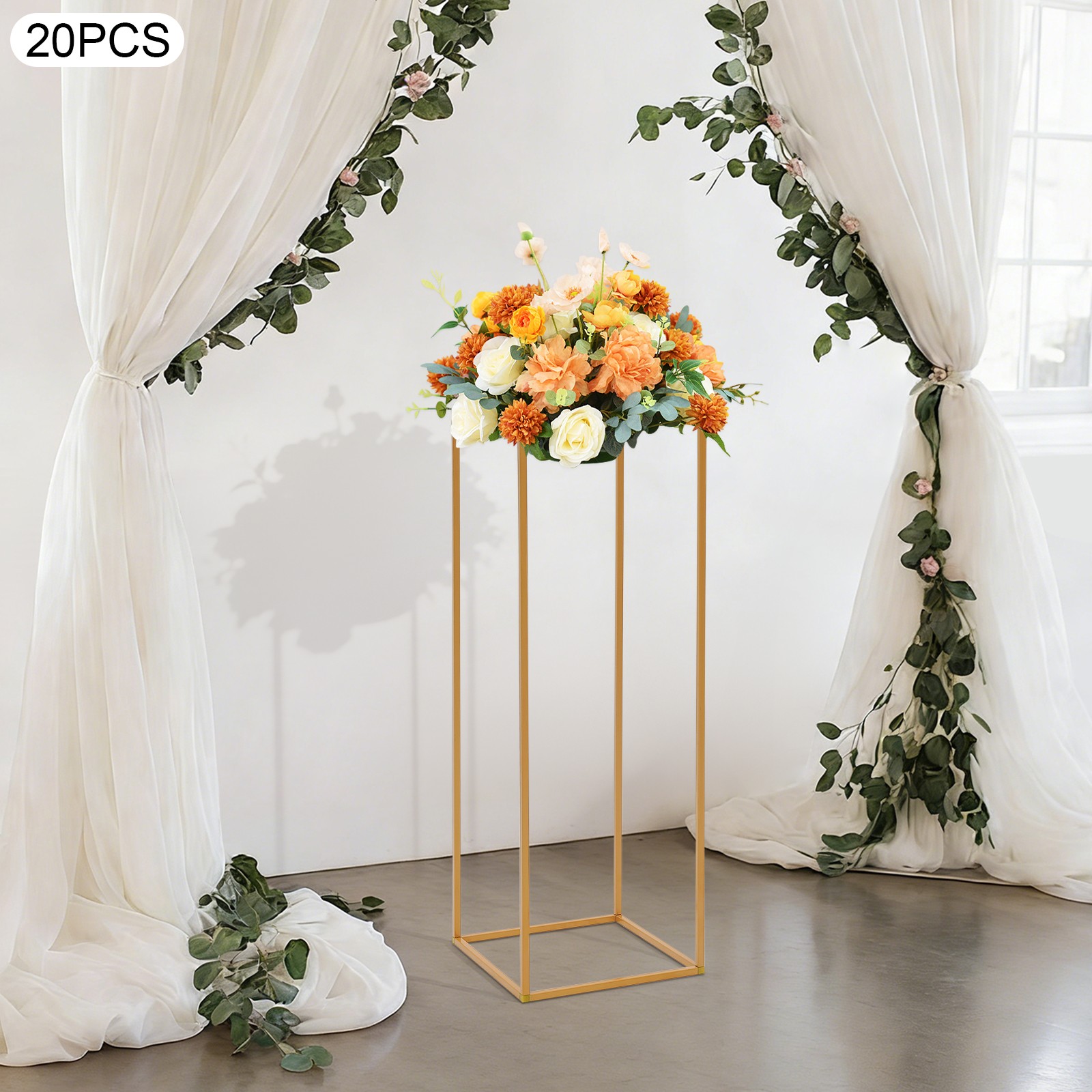 20 Pcs Gold Geometric Metal Wedding Flower Stand, Rectangular Display Rack