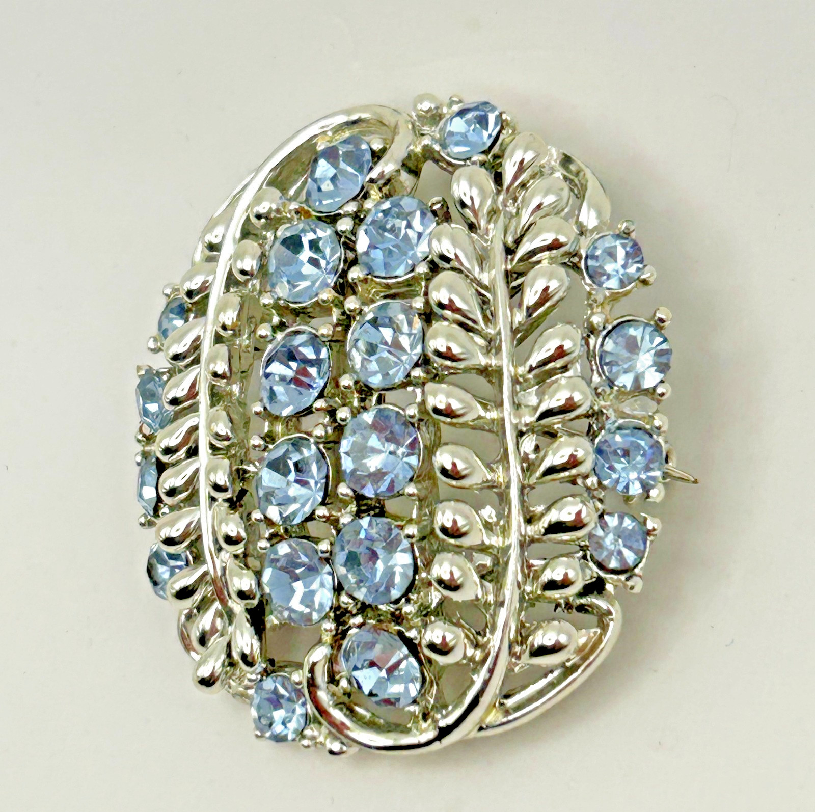 Vintage STAR Brooch Layered Blue Rhinestone Oval Mid Century Costume Jewelry