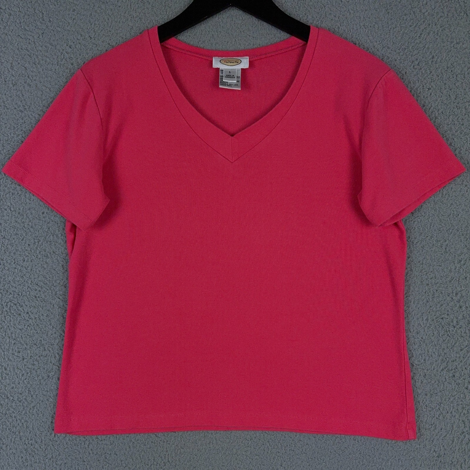 Vintage Talbots Shirt Womens Large Pink V Neck Short Sleeve Cotton Stretch Tee