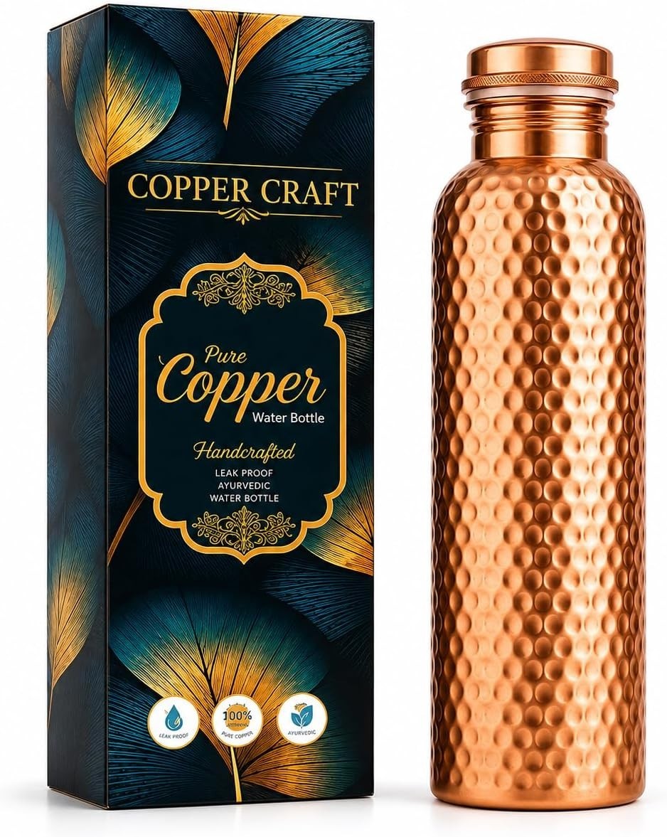 34oz Pure Copper Water Bottle - Handmade Hammered Finish - Ayurvedic Health USA 34oz Pure Copper Water Bottle - Handmade Hammered Finish - Ayurvedic Health USA