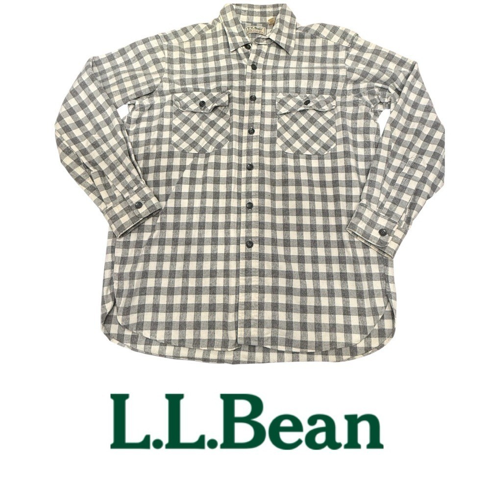 Vintage L.L. Bean Chamois Cloth Gingham Check Button Up Shirt USA Men\'s 16 Large
