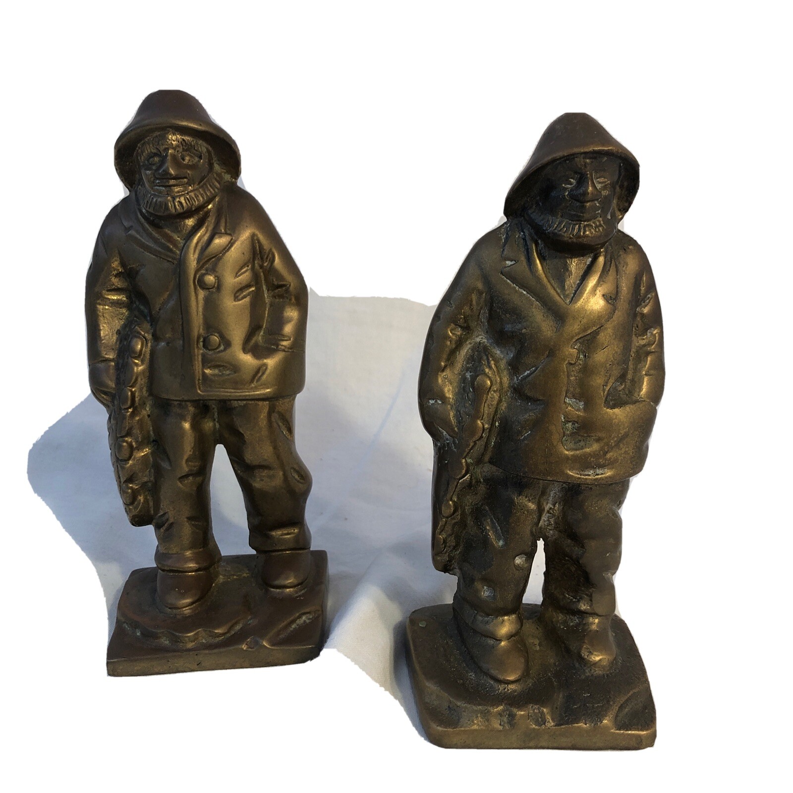 Antique Littco Cast Iron Fisherman Bookends Brass Finish 6.75\ Antique Littco Cast Iron Fisherman Bookends Brass Finish 6.75\