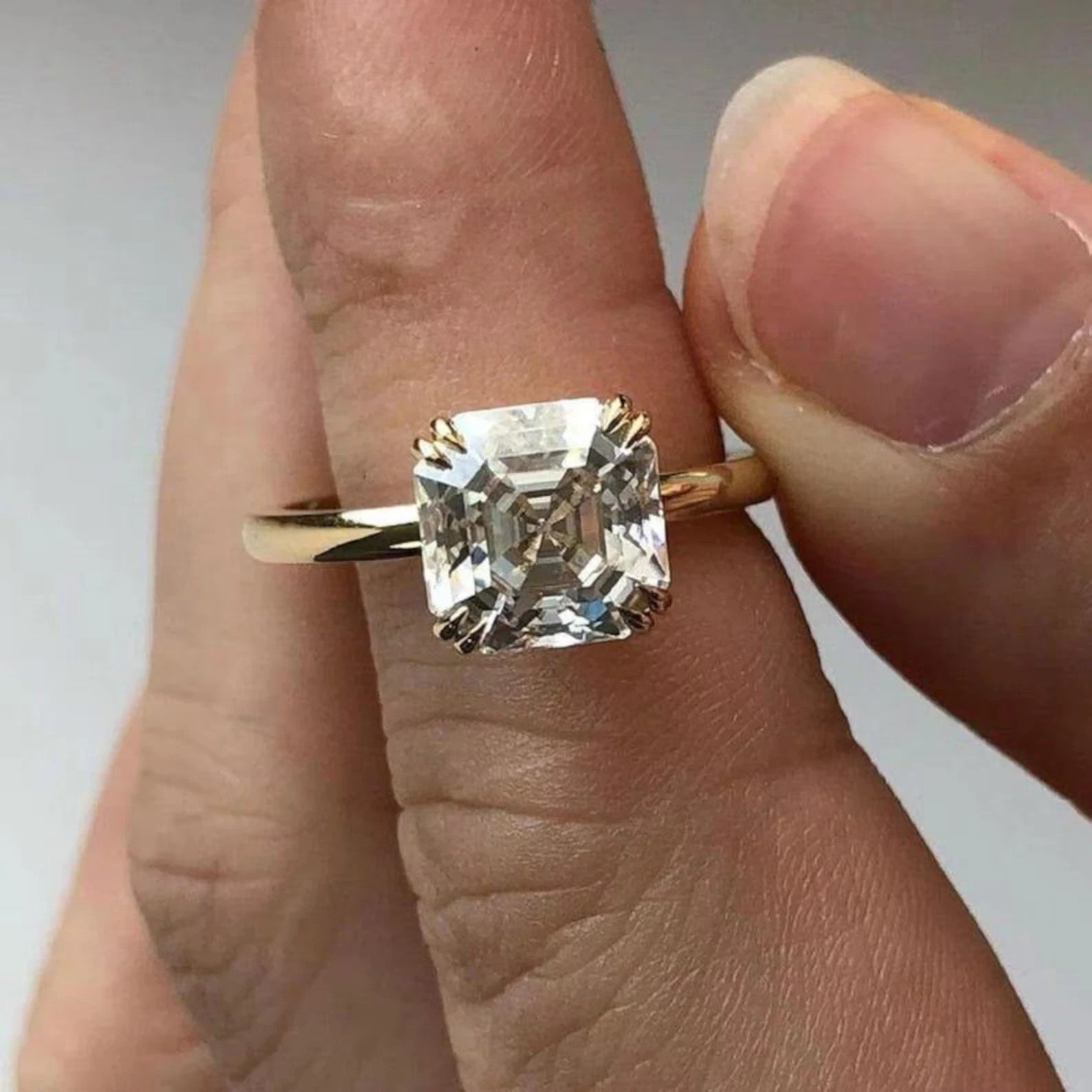 3 Ct Asscher Cut VVS1 Moissanite Hidden Halo Engagement Ring 925 Sterling Silver