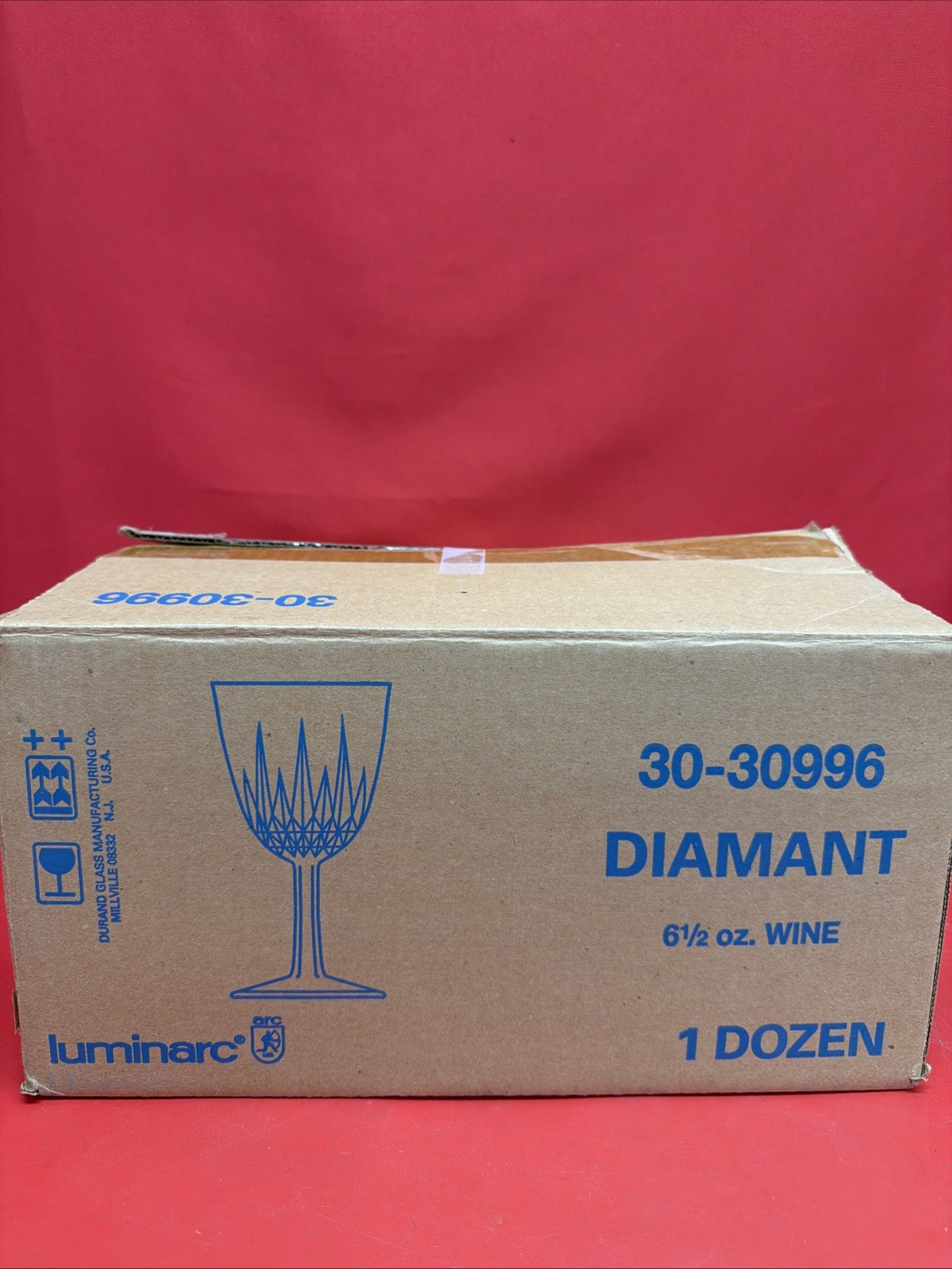 Vintage Luminarc Diamant Wine Glasses 6.5 oz Set of 12 Original Box USA