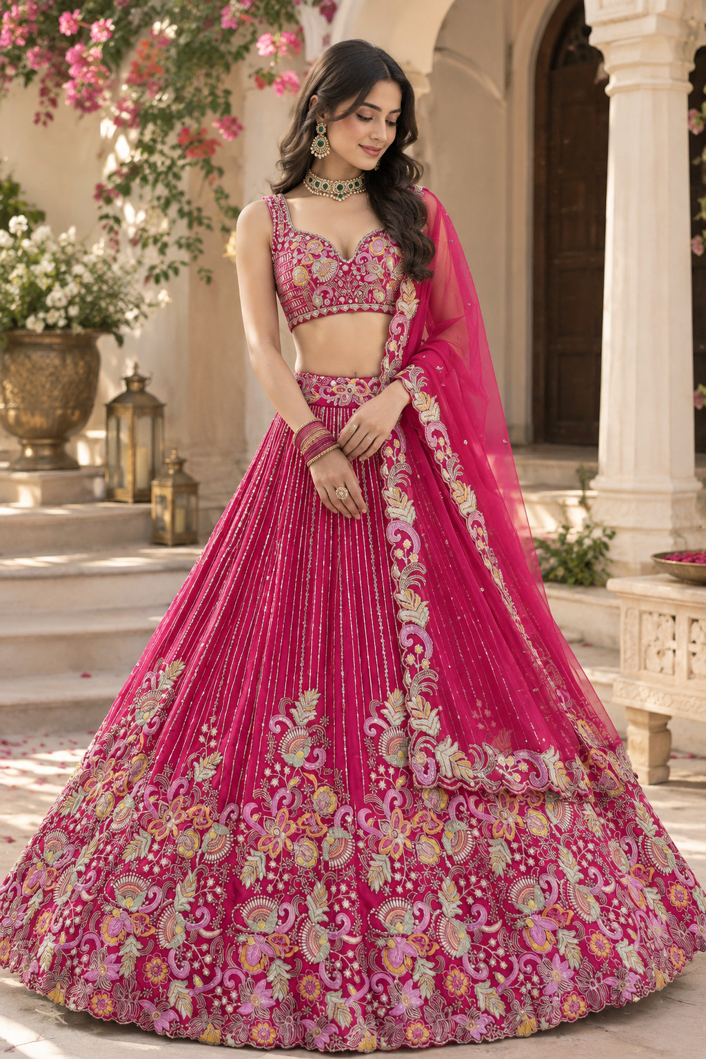 Pink Embroidery Work Lehenga Choli, Indian Wedding Bridal Lehenga Choli
