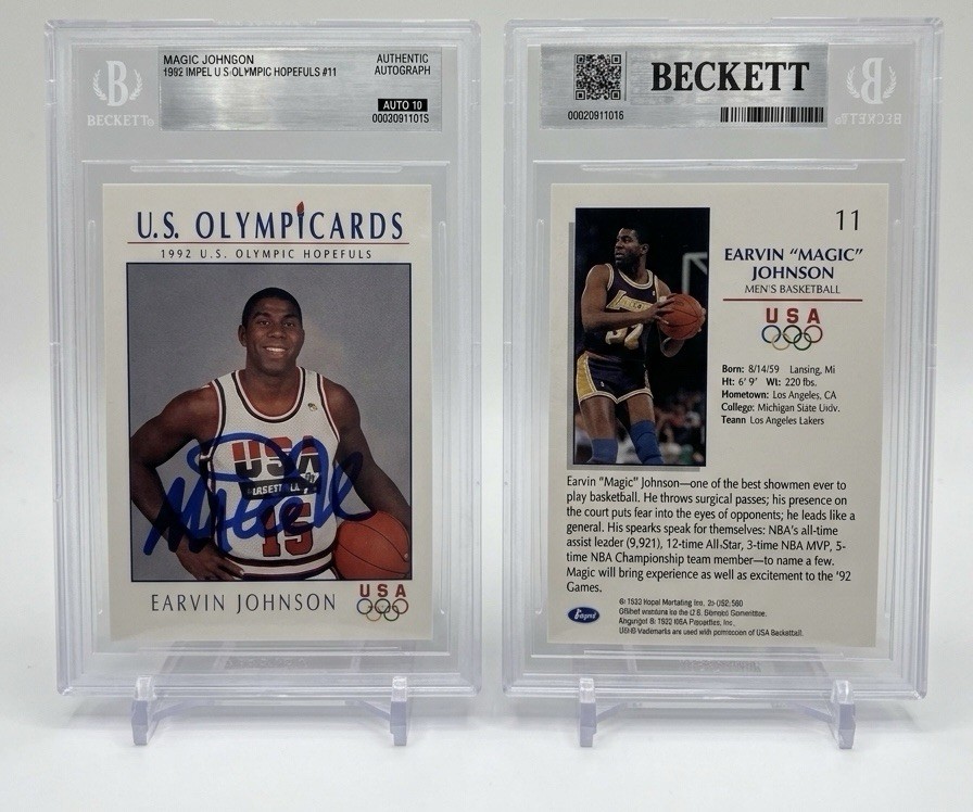 1992 Olympic Hopefuls Magic Johnson #11 Signed Autographed Card Beckett BAS 10 1992 Olympic Hopefuls Magic Johnson #11 Signed Autographed Card Beckett BAS 10