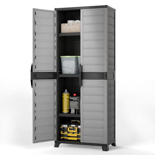 Costway Plastic Lockable Storage Cabinet with Doors and 3 Adjustable Shelves - C