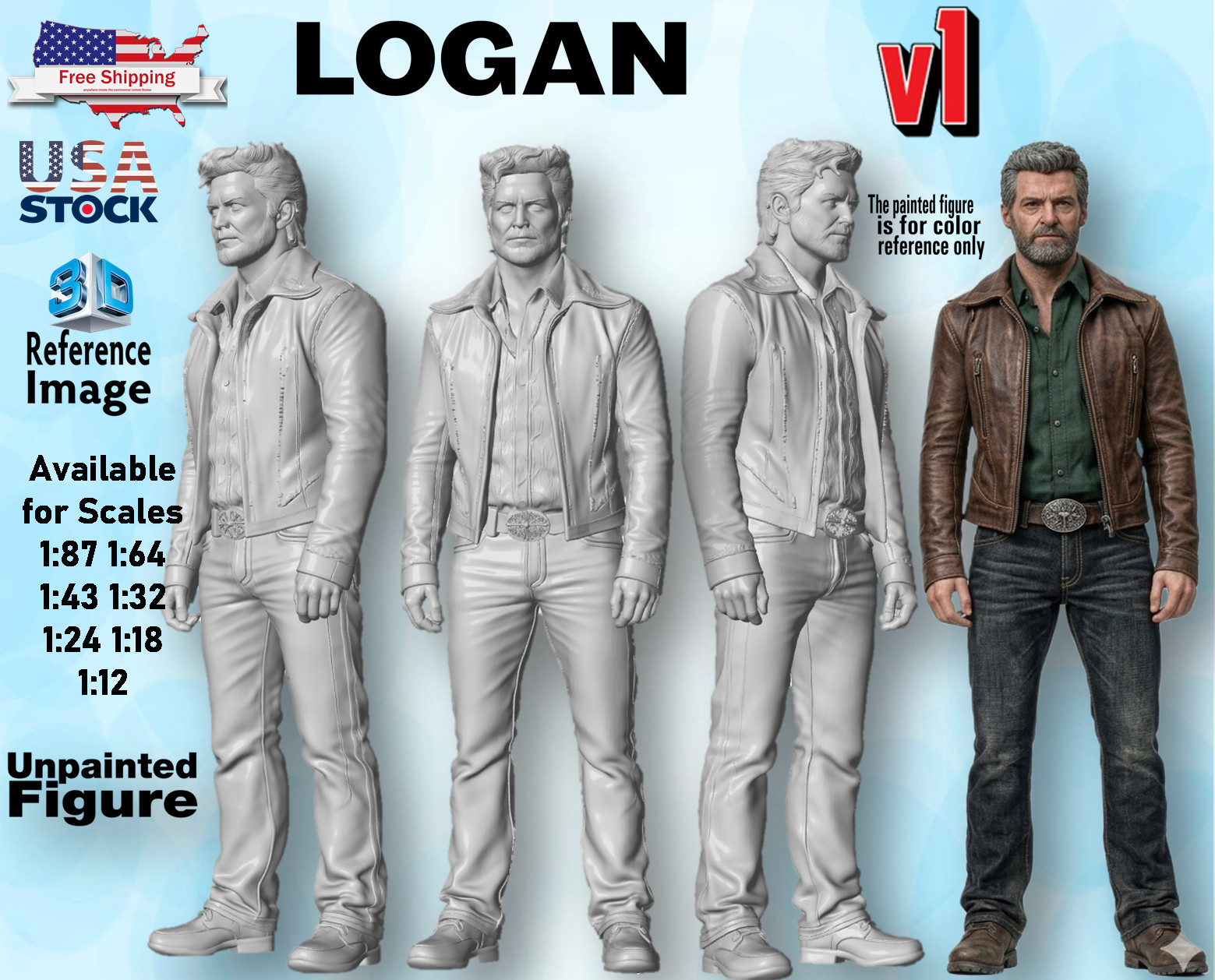 Loogans UNPAINTED Figure 1/87 1/64 1/43 1/32 1/24 1/18 1/12 Scale US Stock