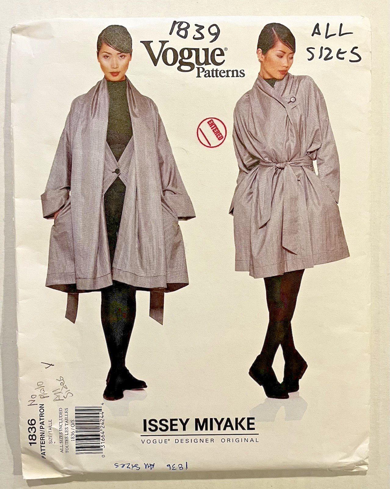 Vintage ISSEY MIYAKE Raincoat MUSEUM PIECE Vogue Sewing Pattern 1836 ALL SIZES Vintage ISSEY MIYAKE Raincoat MUSEUM PIECE Vogue Sewing Pattern 1836 ALL SIZES