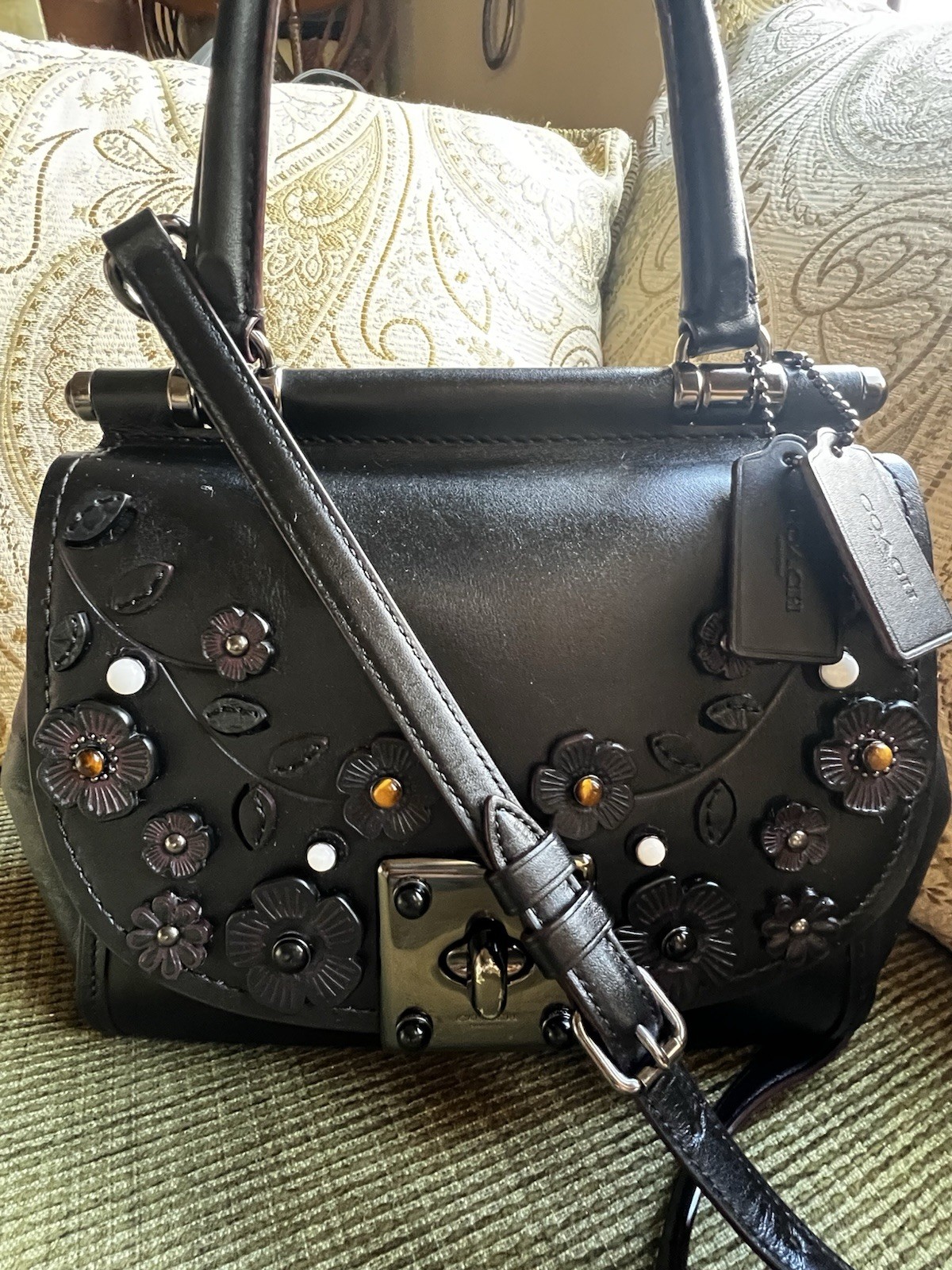Coach 1941 Drifter Tea Rose Leather Top Handle Black Crossbody Gun Metal Black Coach 1941 Drifter Tea Rose Leather Top Handle Black Crossbody Gun Metal Black