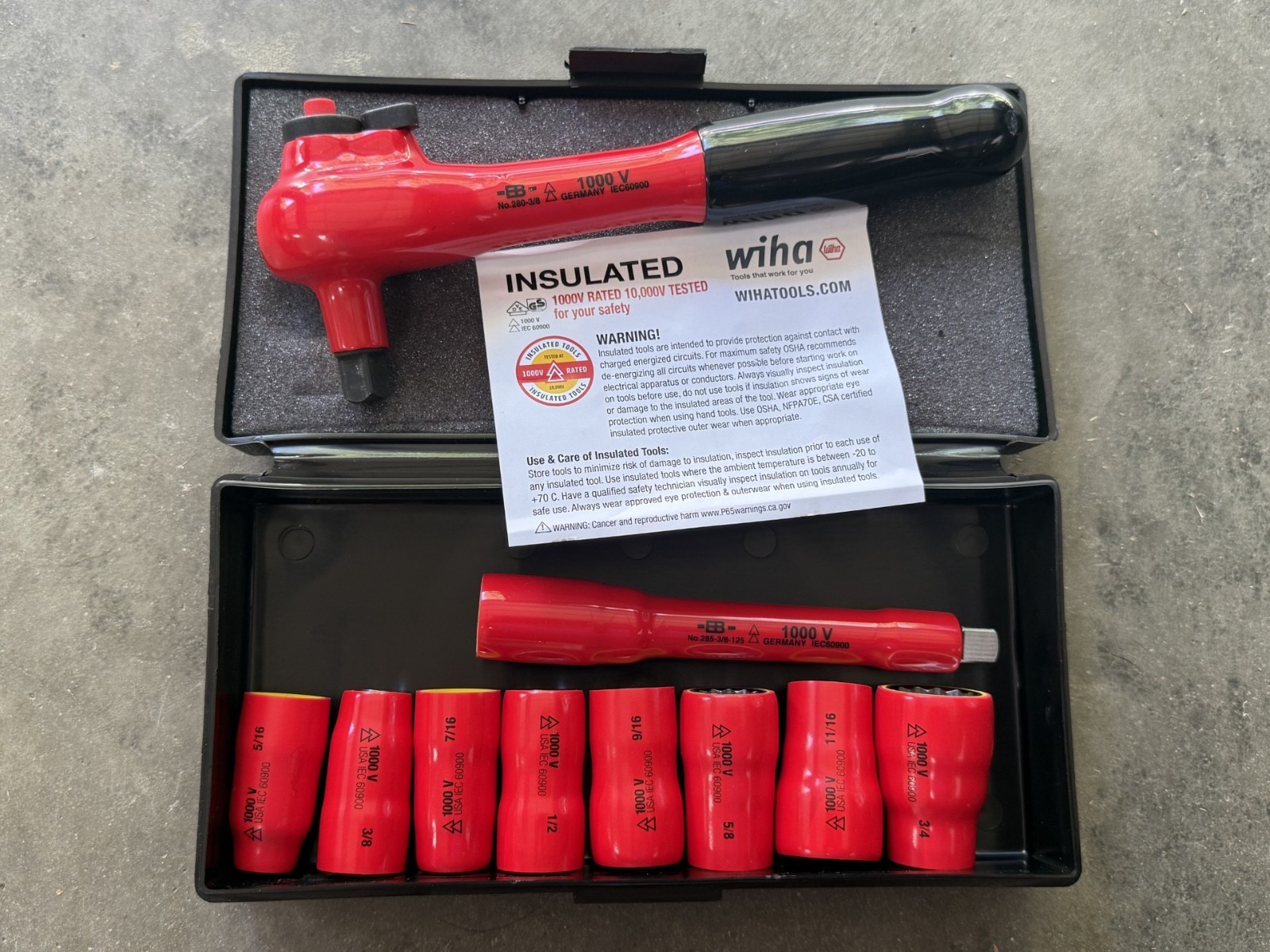 Wiha 31493 - 10 Piece 1000V Insulated Socket Set 3/8 Drive - SAE