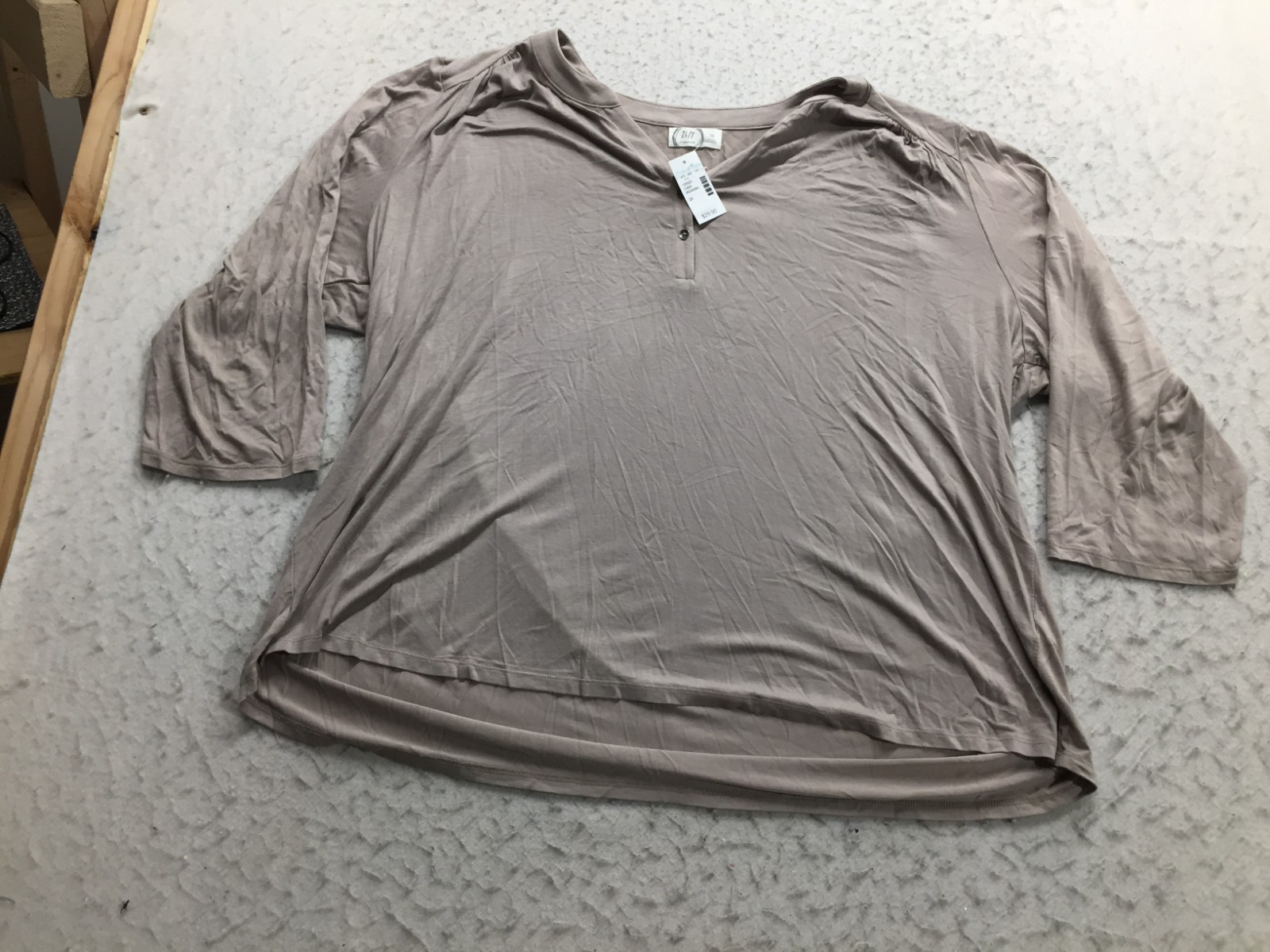 NEW Maurices 24/7 Shirt Plus Size 2X Tan Henley V Neck Button 3/4 Sleeve