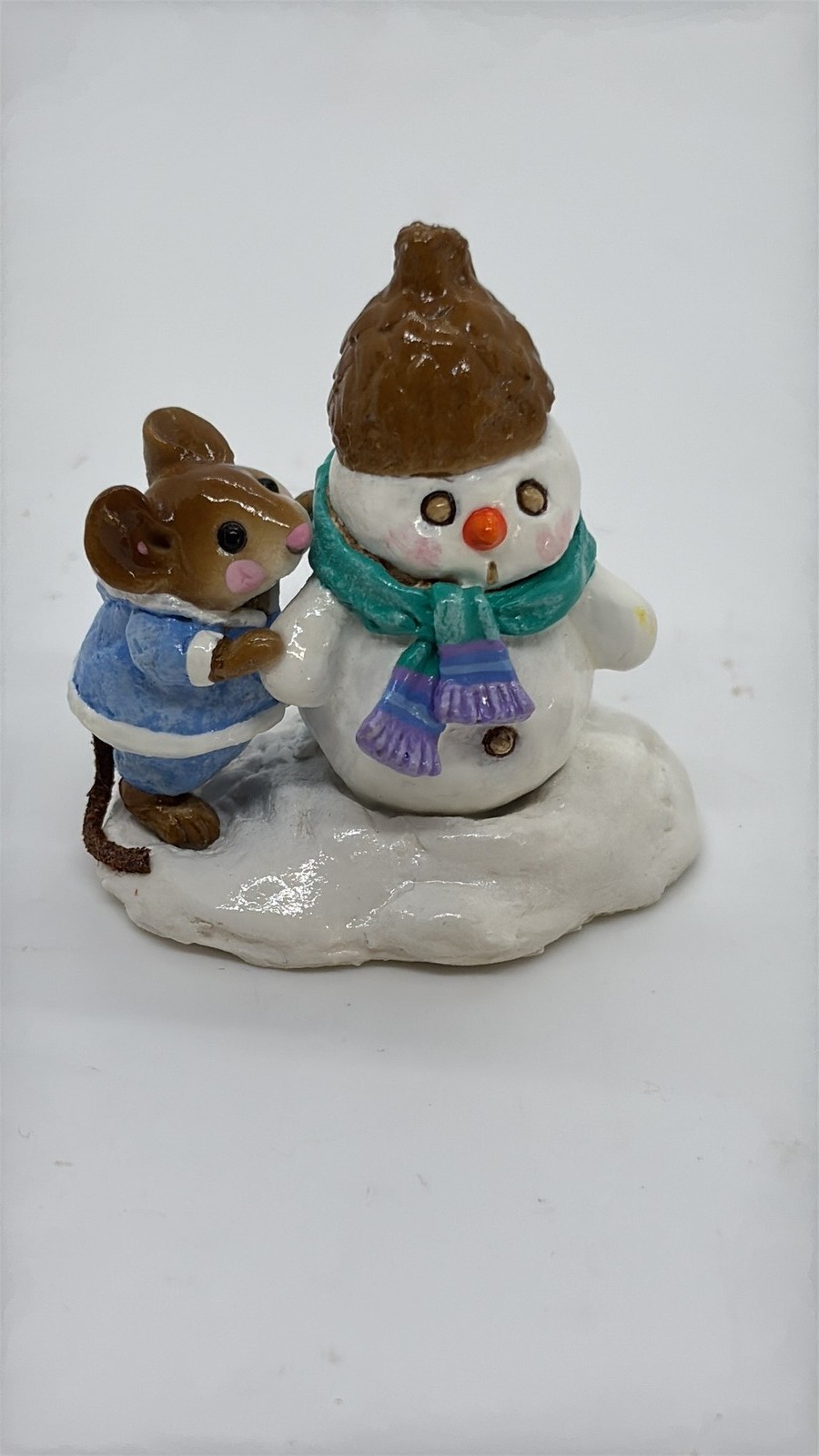 Vintage 1992 Wee Forest Folk Mouse with Snowman Figurine by Donna Petersen Vintage 1992 Wee Forest Folk Mouse with Snowman Figurine by Donna Petersen