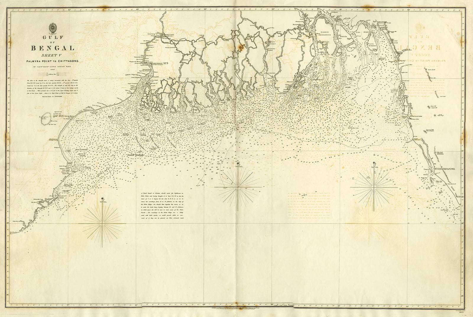 Antique Print-SEA CHART-BAY BENGAL-INDIA-BANGLADESH-GANGES-CALCUTTA-Lloyd-1846