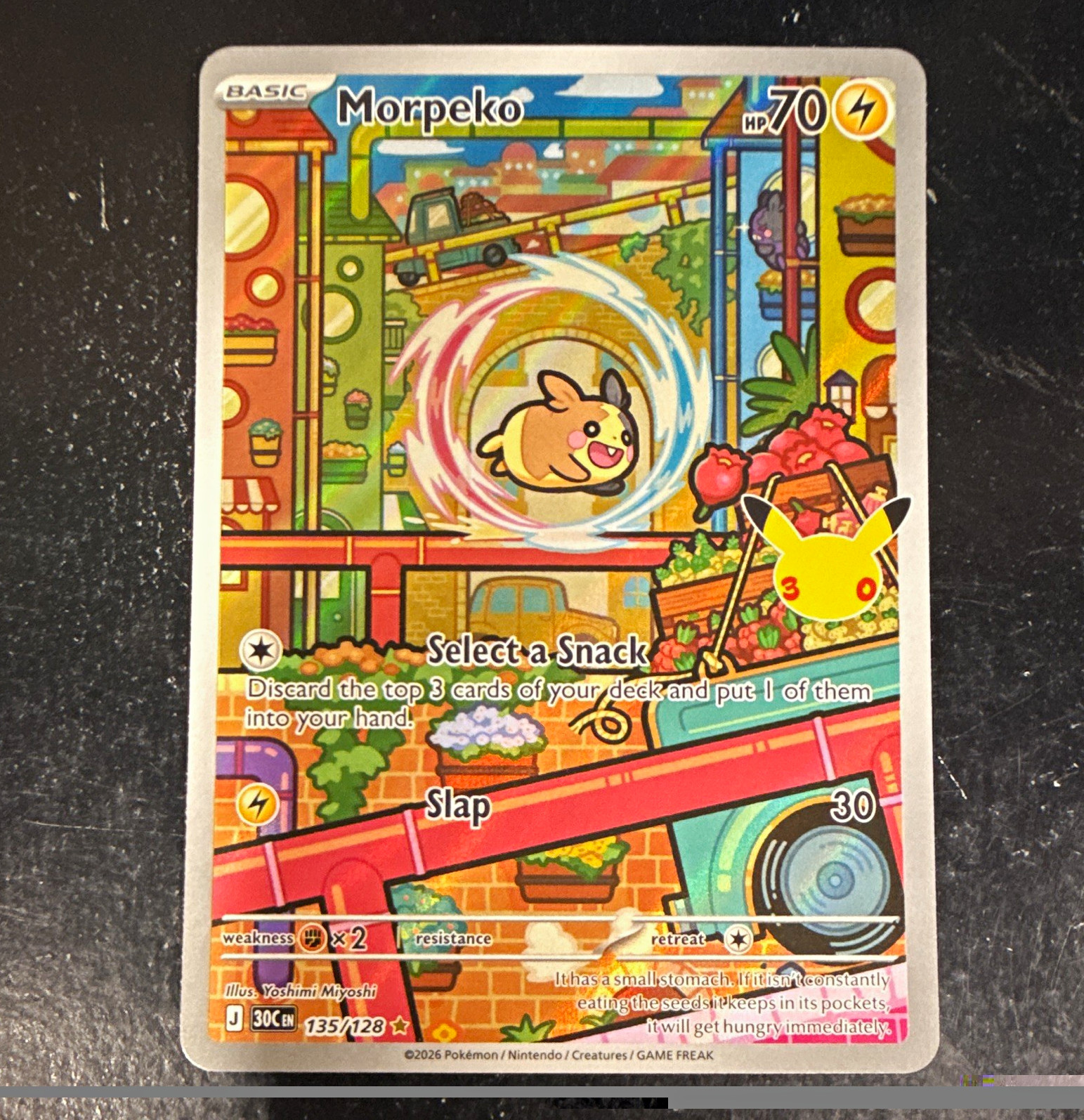 Pokemon TCG Morpeko 30th Anniversary 135/128 Illustration Rare Full Art Holo ENG Pokemon TCG Morpeko 30th Anniversary 135/128 Illustration Rare Full Art Holo ENG