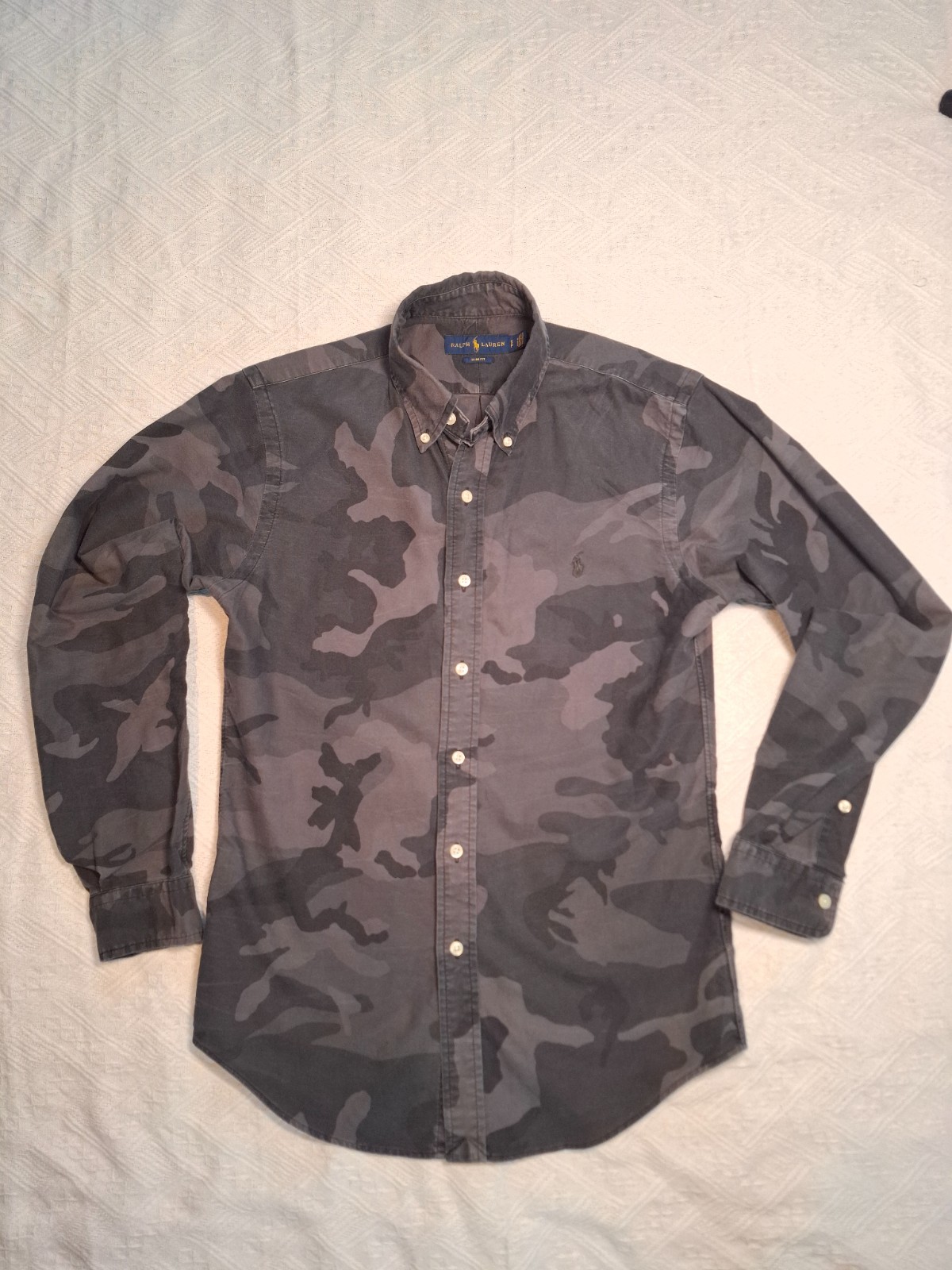 Ralph Lauren Men\'s Camouflage Button-Down Shirt Grey Slim Fit Size S Cotton Ralph Lauren Men\'s Camouflage Button-Down Shirt Grey Slim Fit Size S Cotton